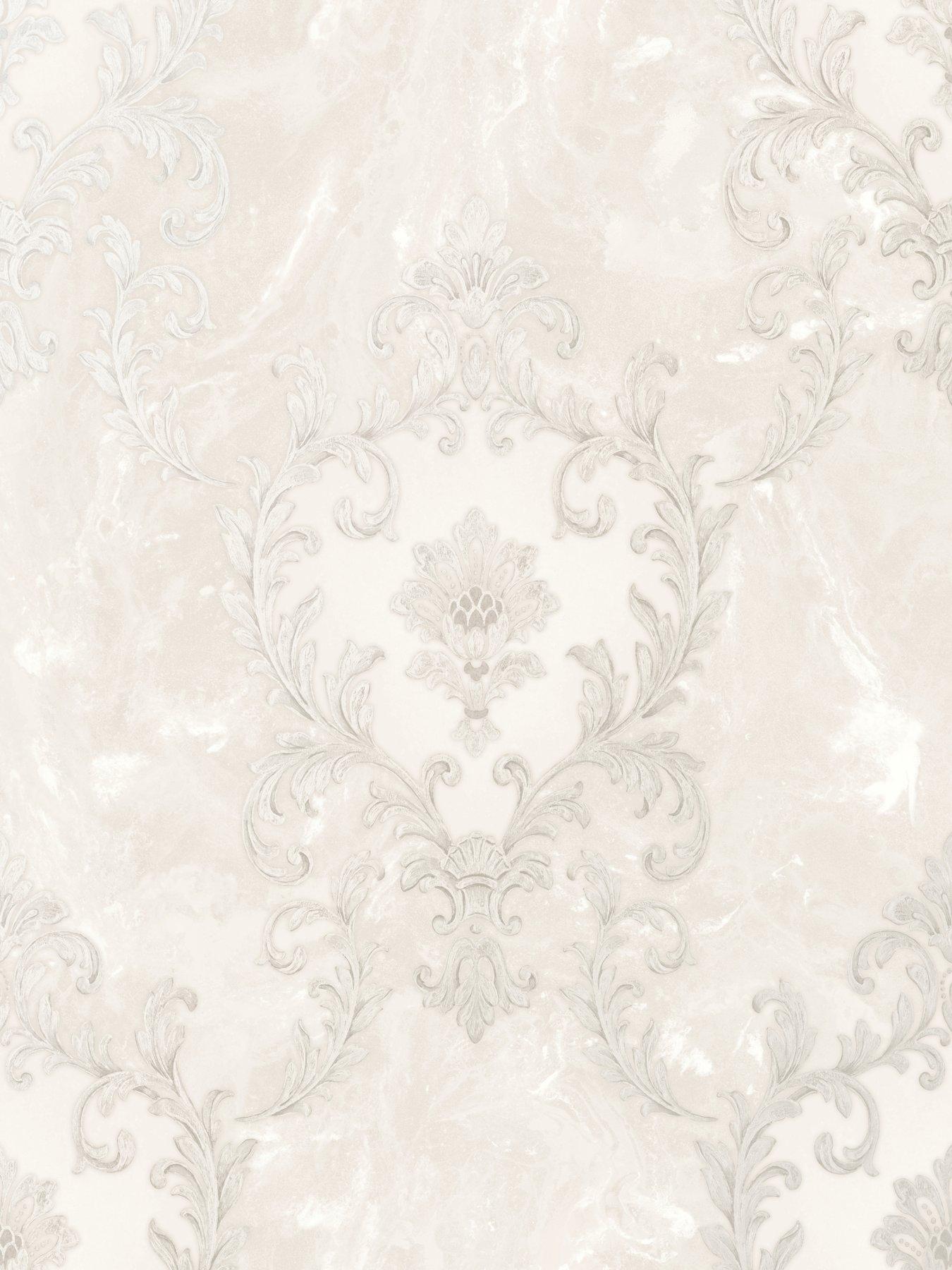 Image 2 of 3 of Rasch Sienna Damask Pearl Wallpaper - Pearl