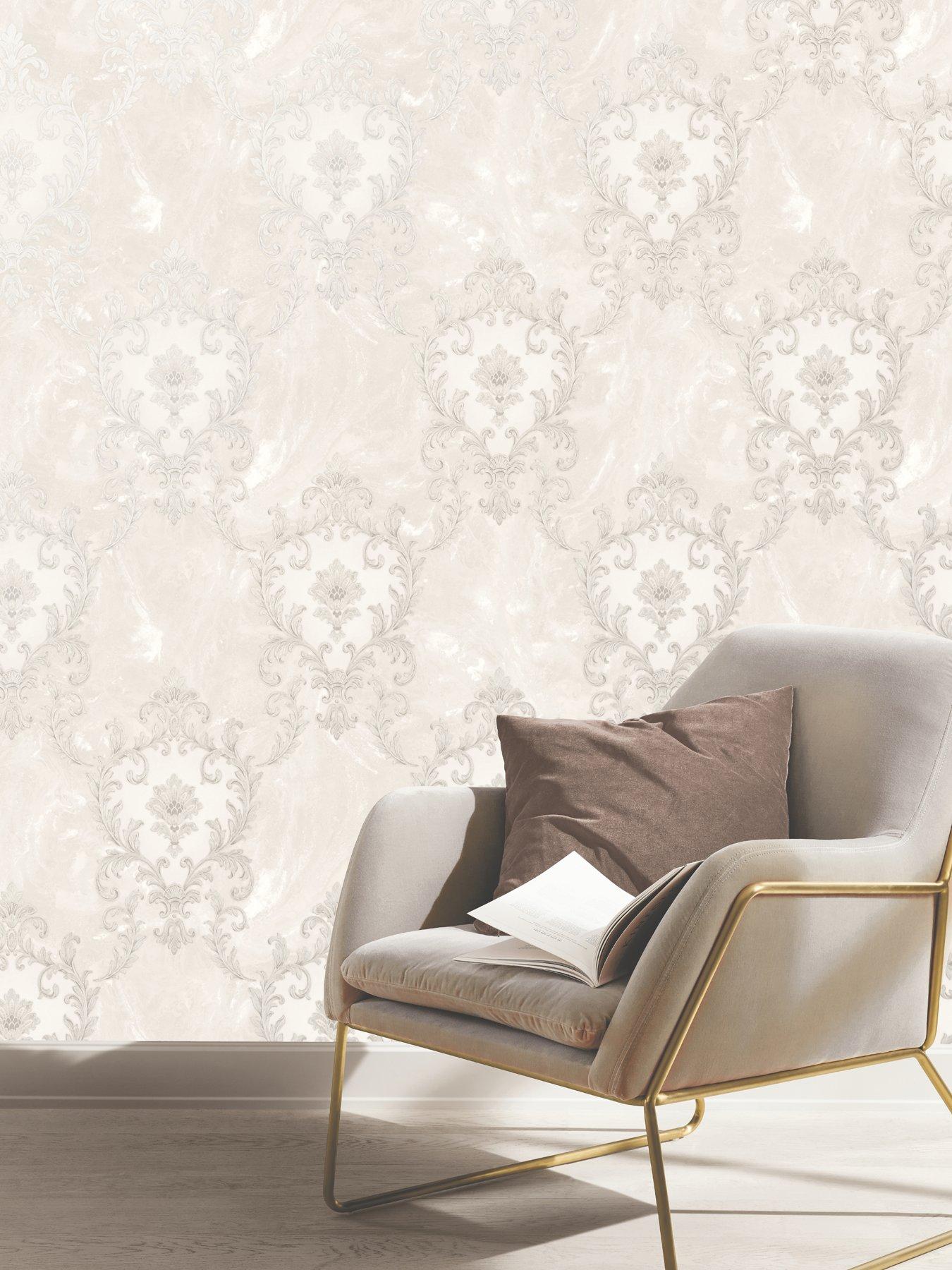 Image 3 of 3 of Rasch Sienna Damask Pearl Wallpaper - Pearl