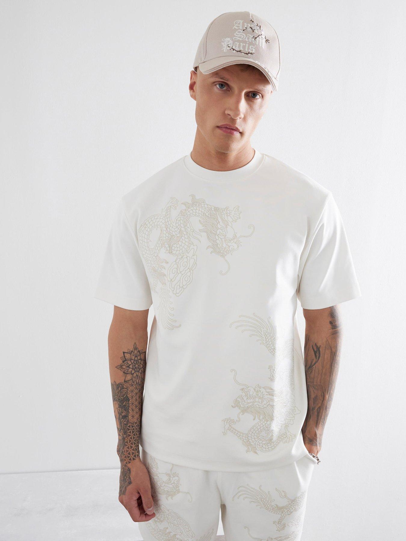 undefined River Island Regular Fit Tonal Dragon Emb T-Shirt