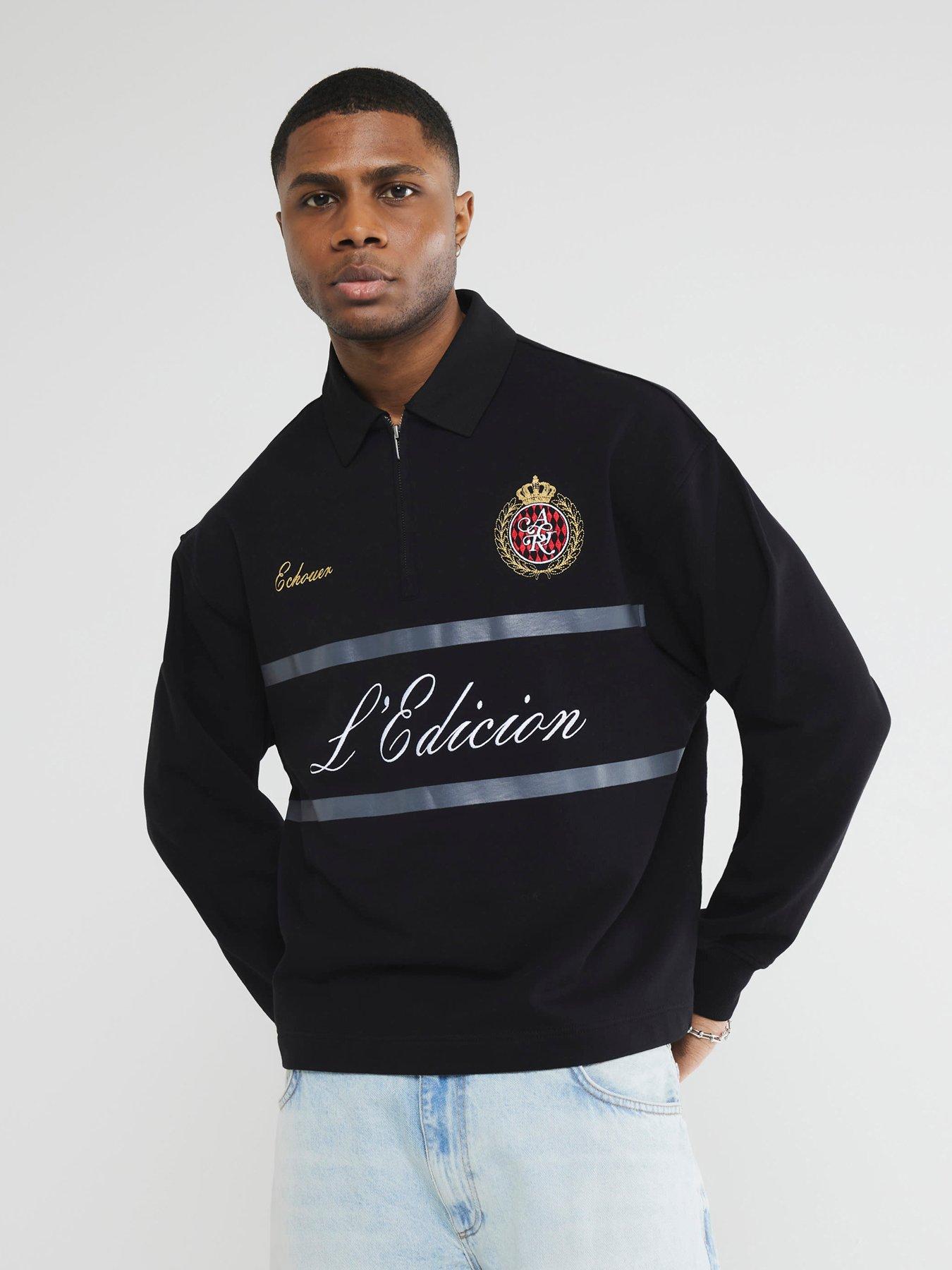 undefined Long Sleeve Rugby Polo Shirt - Black
