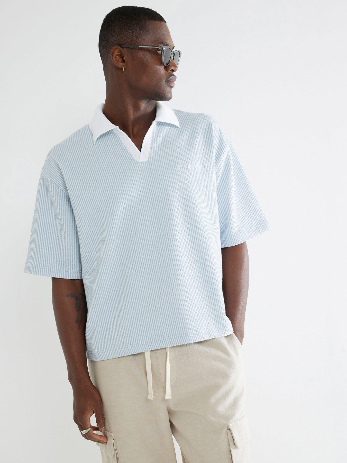 undefined River Island Seersucker Boxy Open Neck Polo Shirt