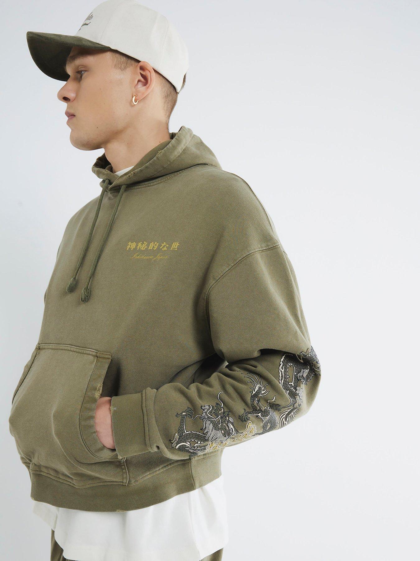 undefined Loopback Graphic Print Hoodie - Khaki