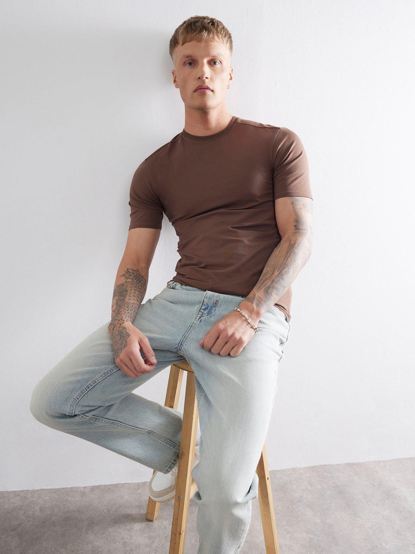 Image of River Island Muscle Fit Essentials T-Shirt - Brown
