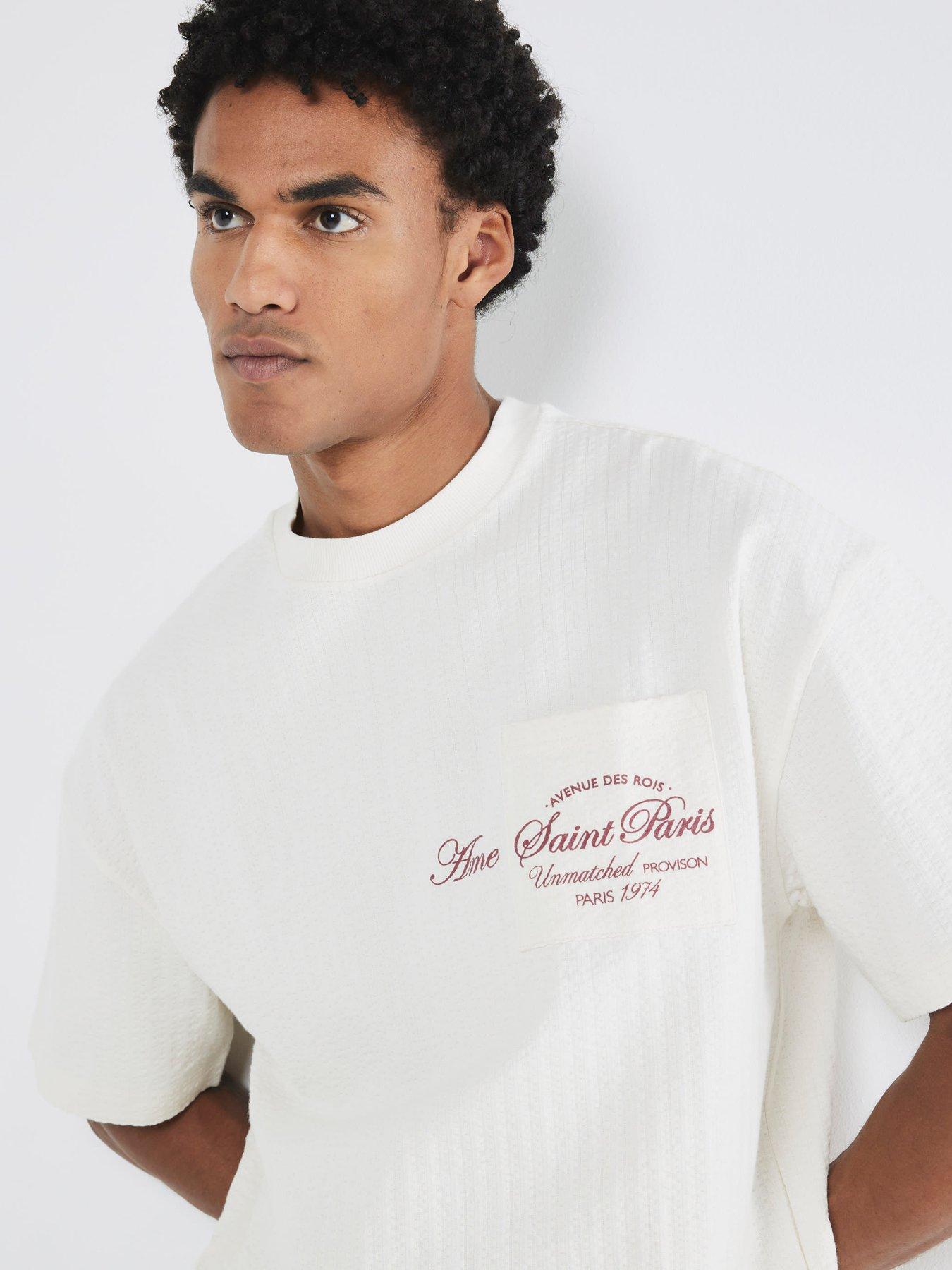 Image 4 of 4 of River Island Boxy Fit Seersucker Pocket Detail T-Shirt - Cream
