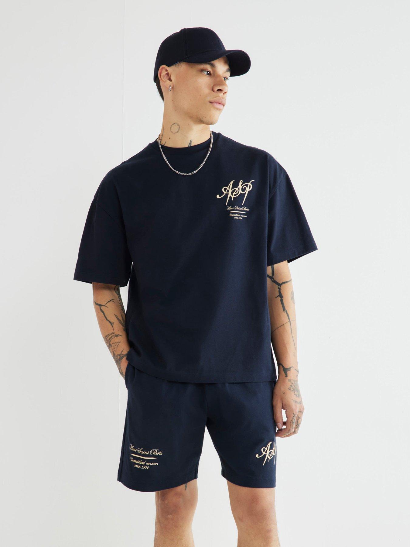 undefined Wordy Graphic T-Shirt And Shorts Set - Navy