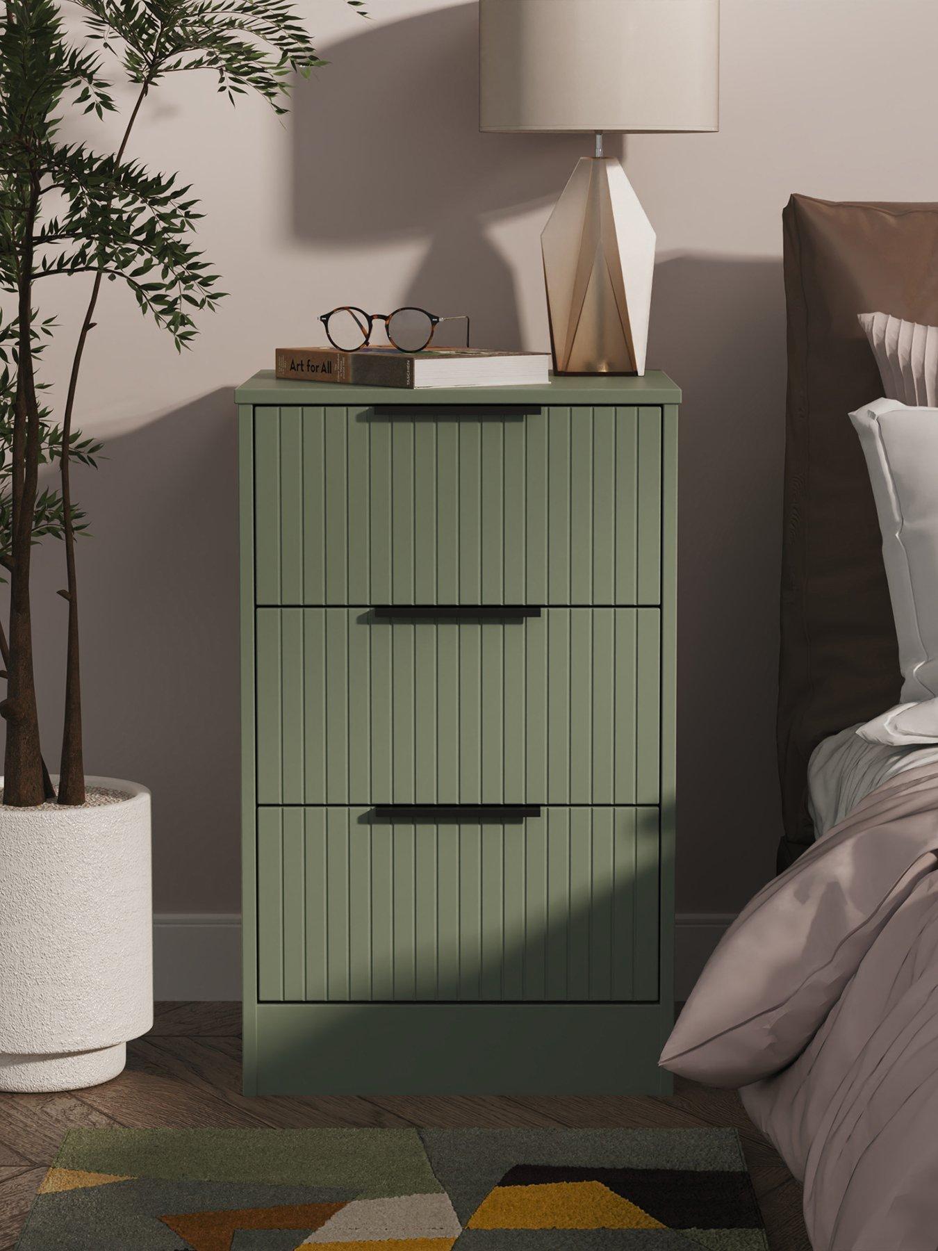 undefined Nevada Ready Assembled 3 Drawer Bedside Chest - Green