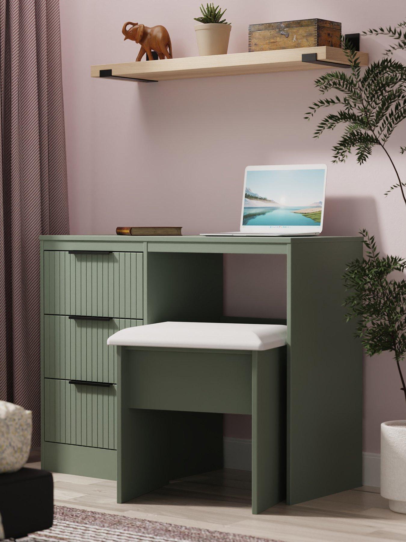 undefined Nevada Ready Assembled 3 Drawer Desk/Dressing Table - Green