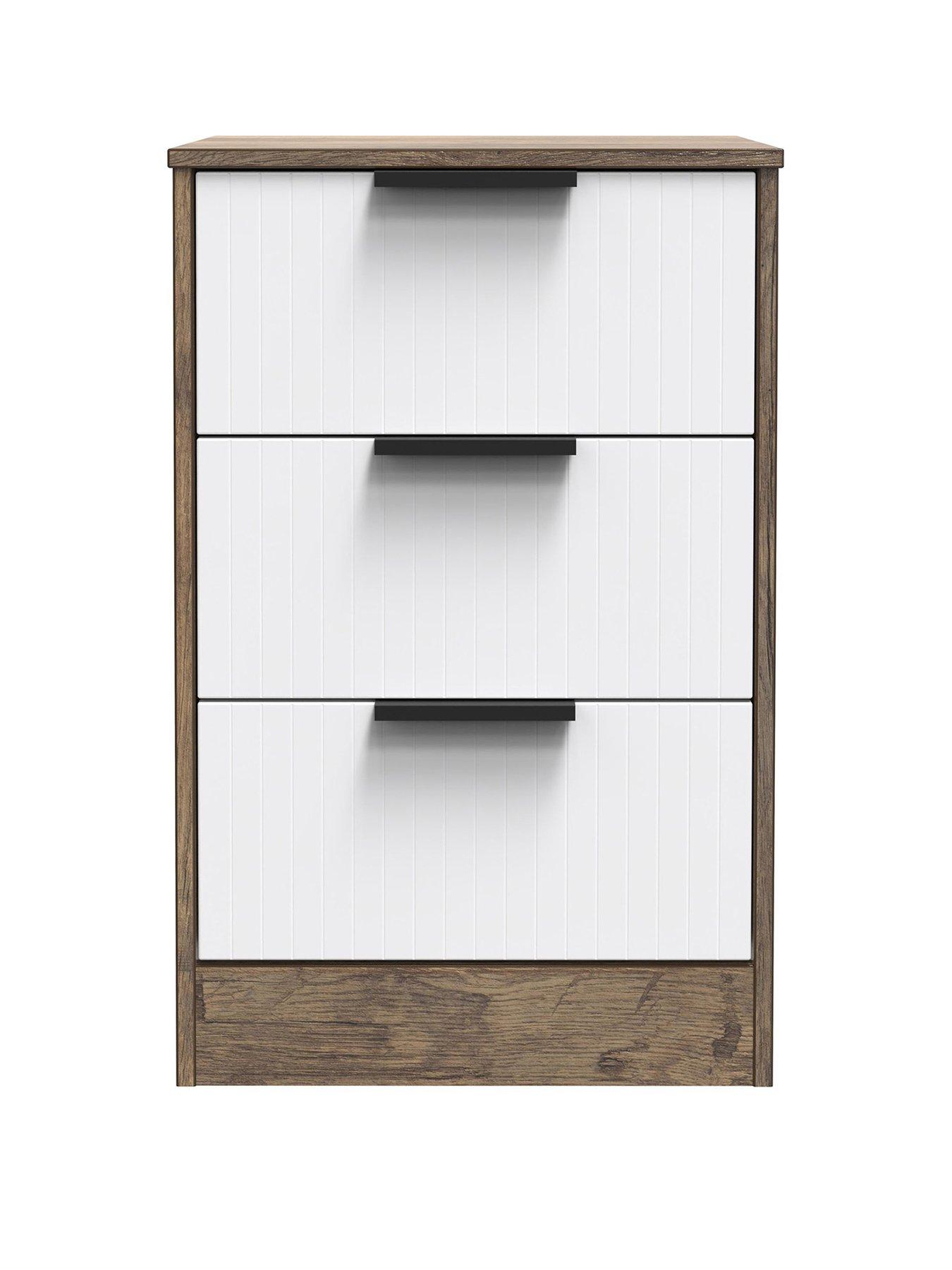 undefined Nevada 3 Drawer Bedside Table - White/Oak