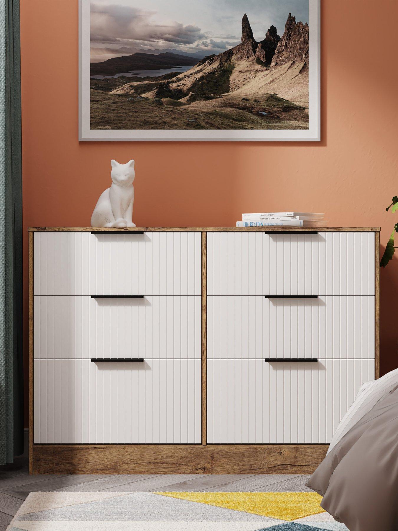 SWIFT Nevada Ready Assembled 6 Drawer Chest - White/Oak