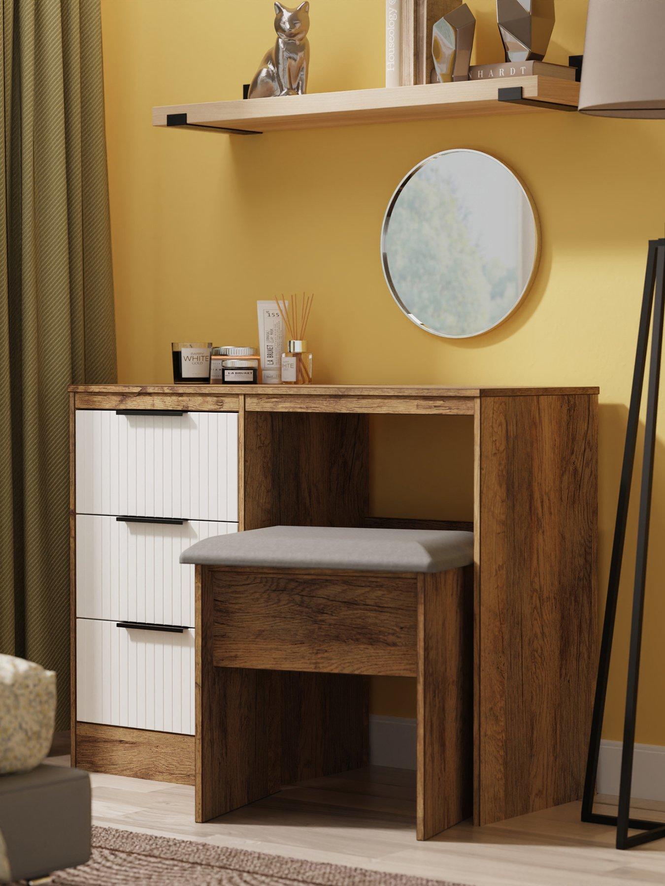undefined Nevada Ready Assembled 3 Drawer Desk/Dressing Table - White/Oak