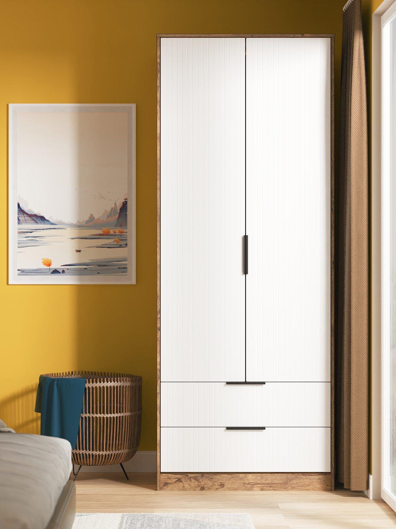 undefined Nevada Ready Assembled 2 Door, 2 Drawer Wardrobe - White/Oak
