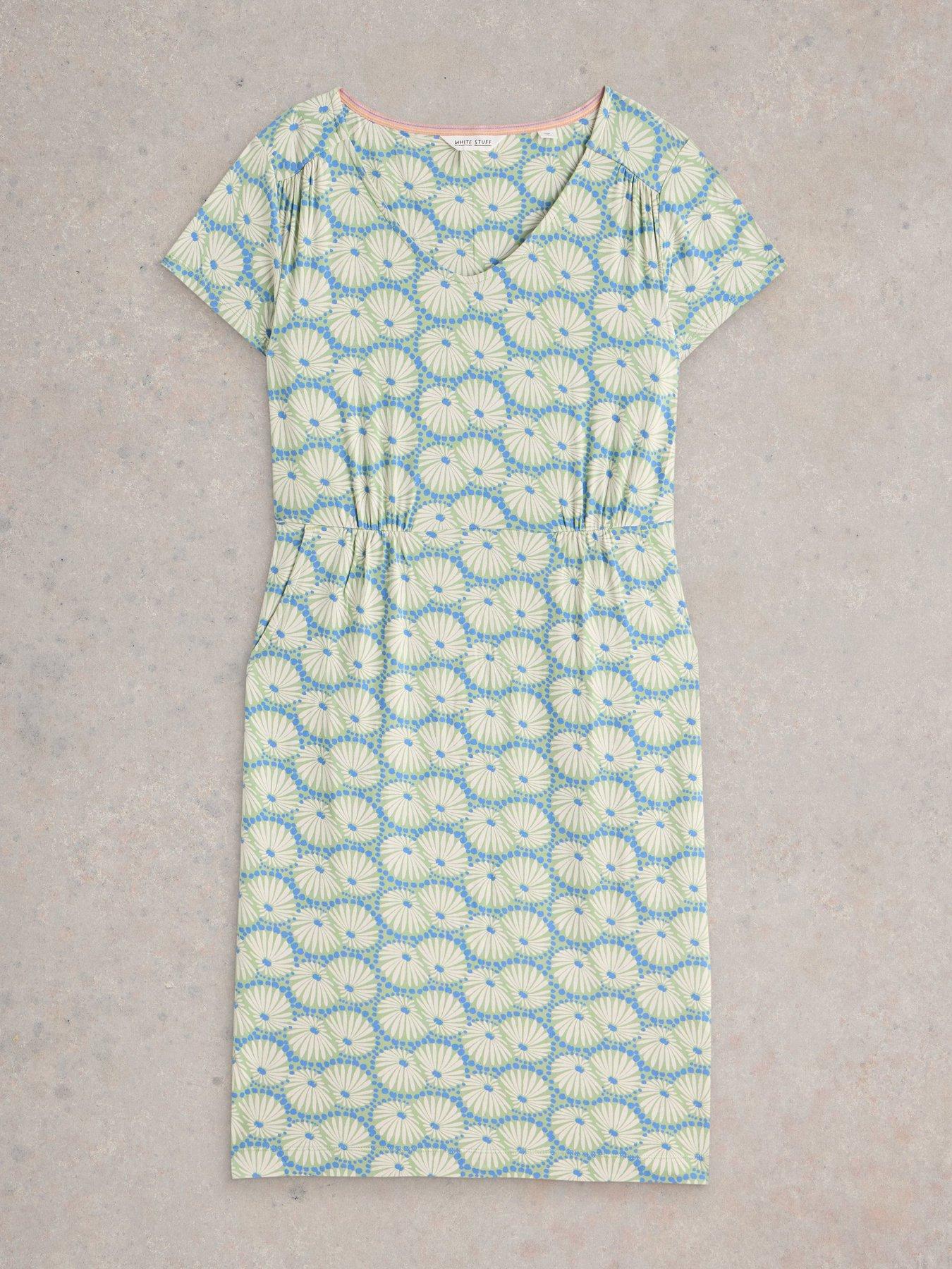 Image 5 of 6 of White Stuff Tallie Jersey Dress - Green/Blue Clamshell