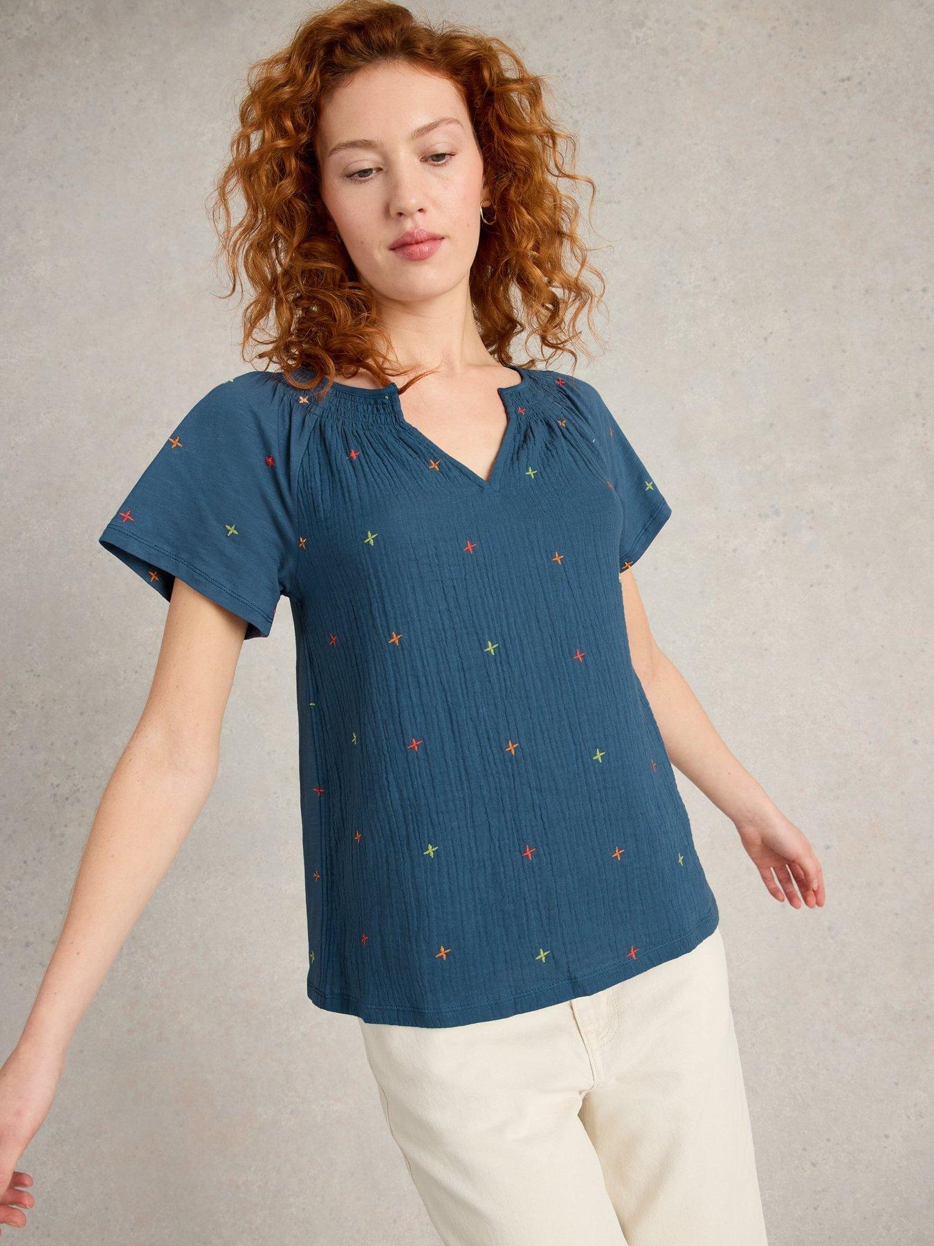 undefined Luella Notch Neck Emb Top