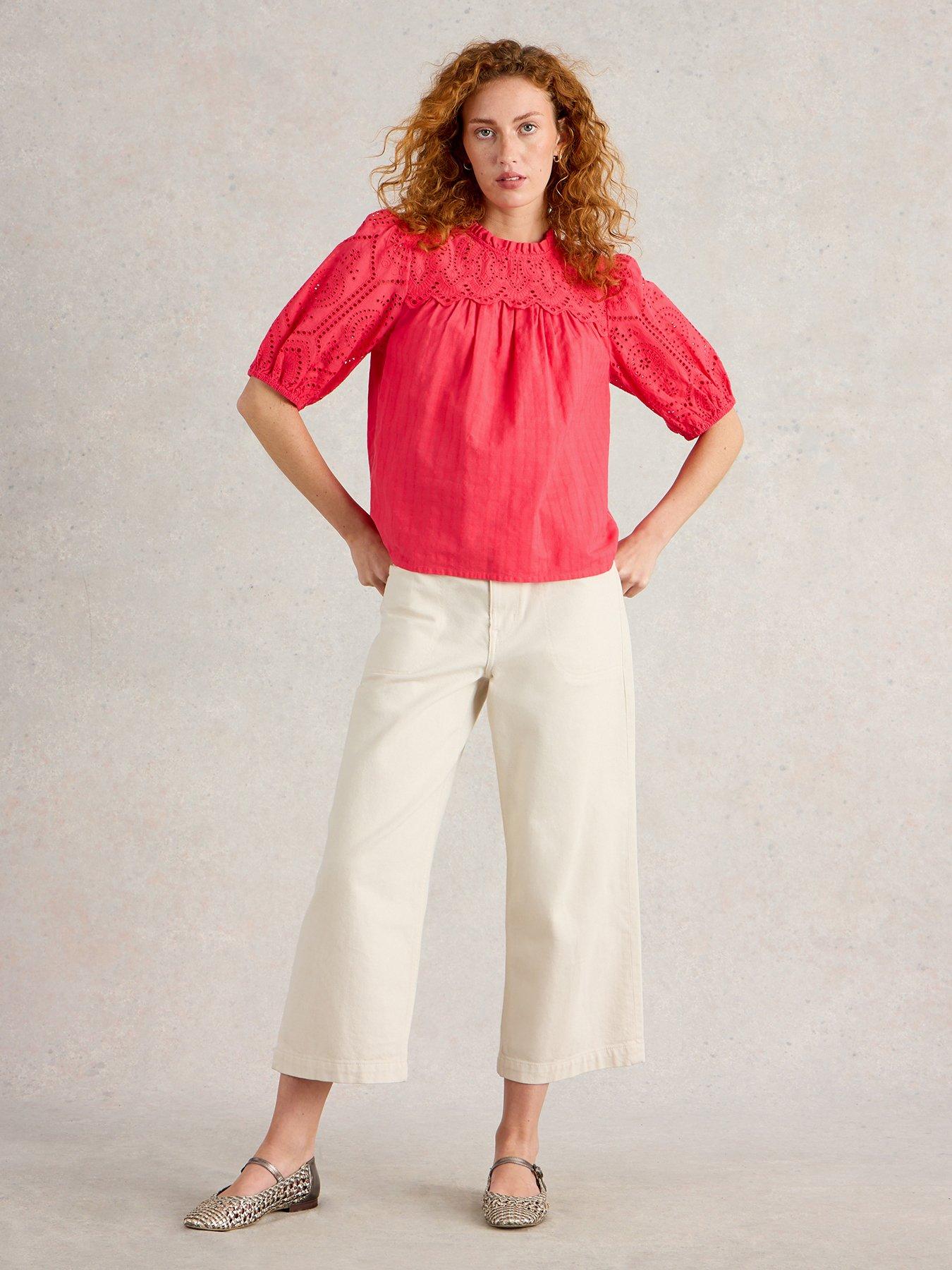 Image 3 of 6 of White Stuff Lexi Cotton Broderie Top - Pink