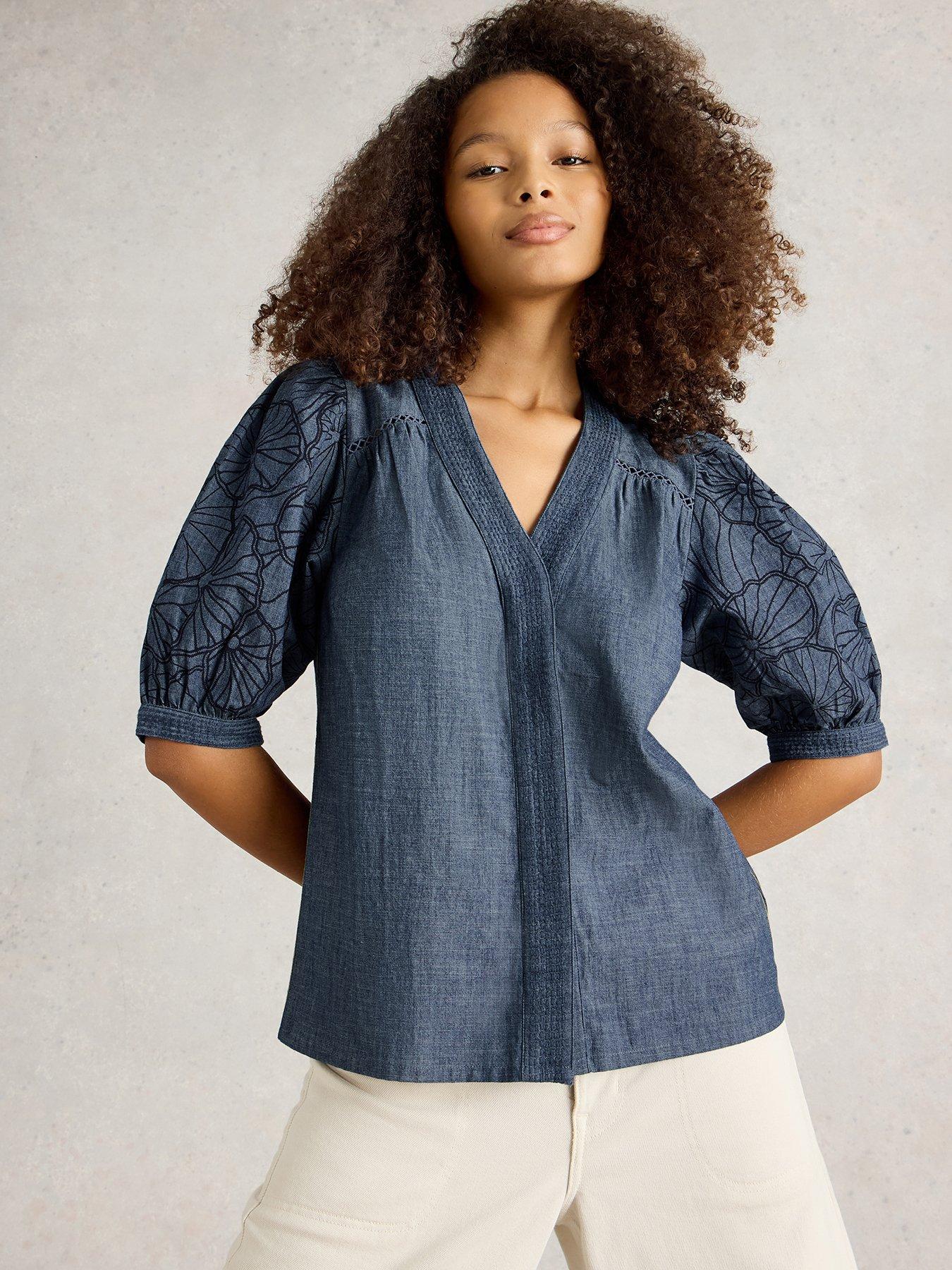 undefined Finley Chambray Top - Blue