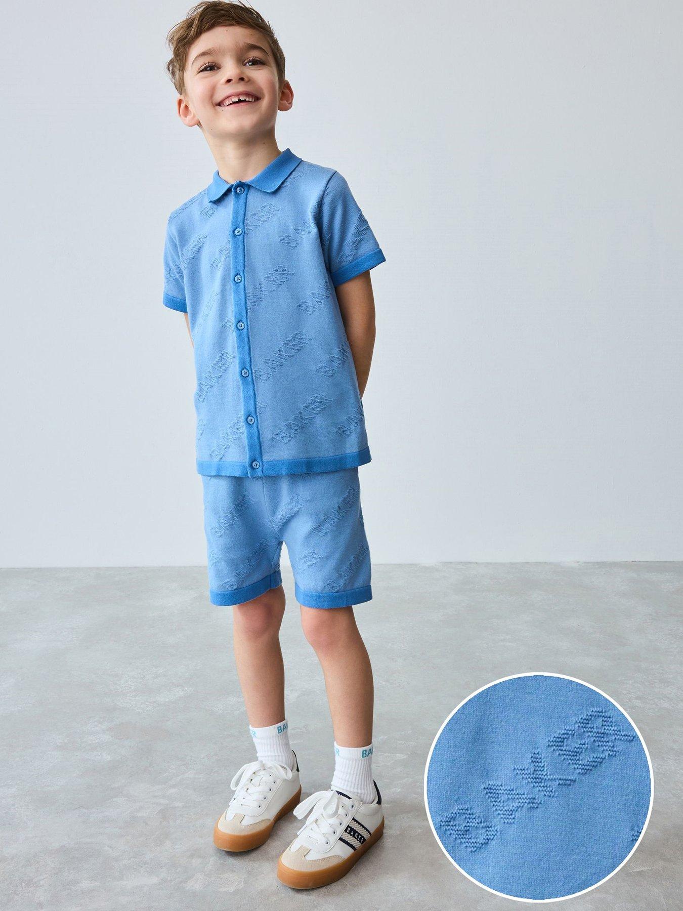 undefined Boys 2 Piece Textured Shirt And Shorts Set - Blue