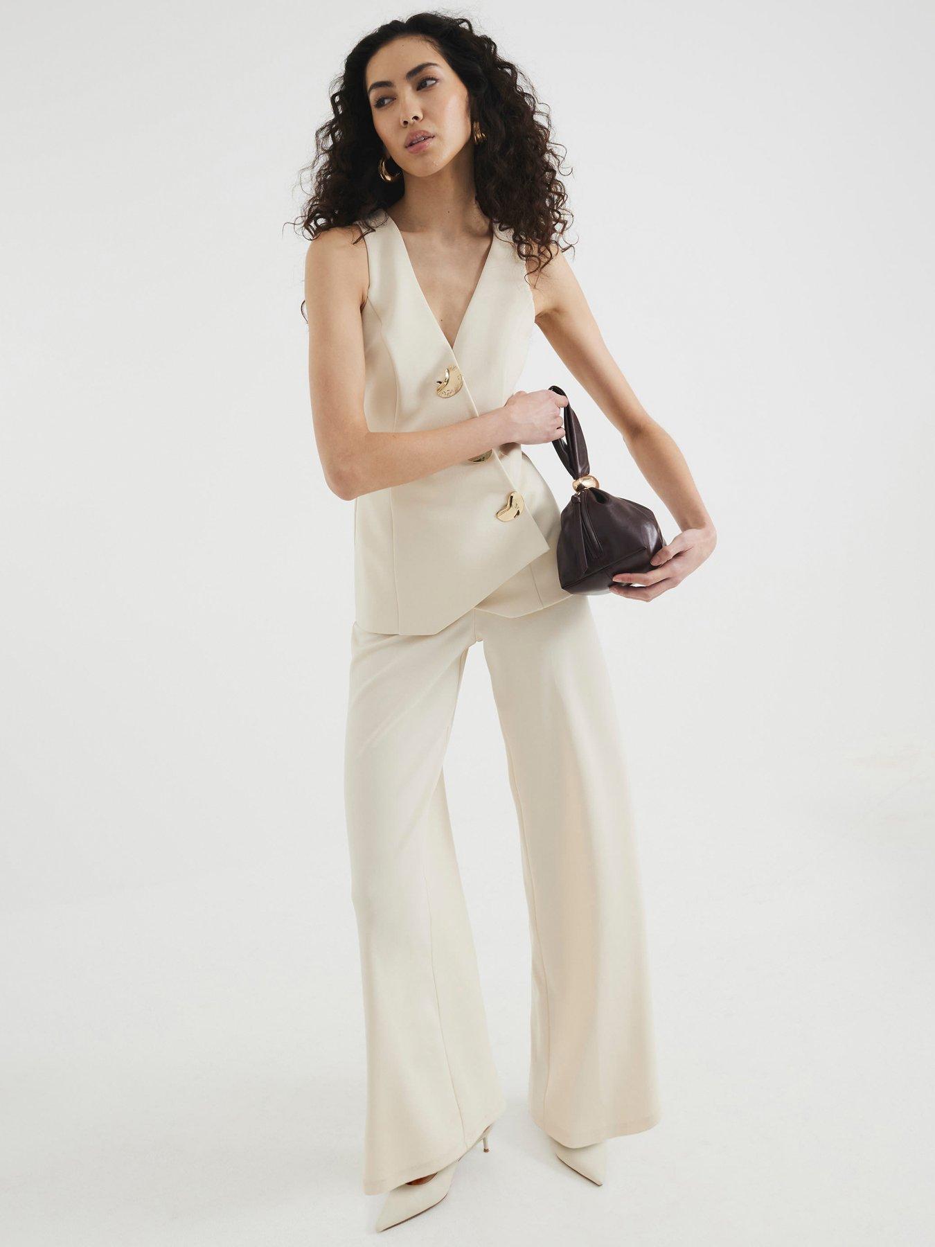River Island Short Waistcoat Jumpsuit Cream Very