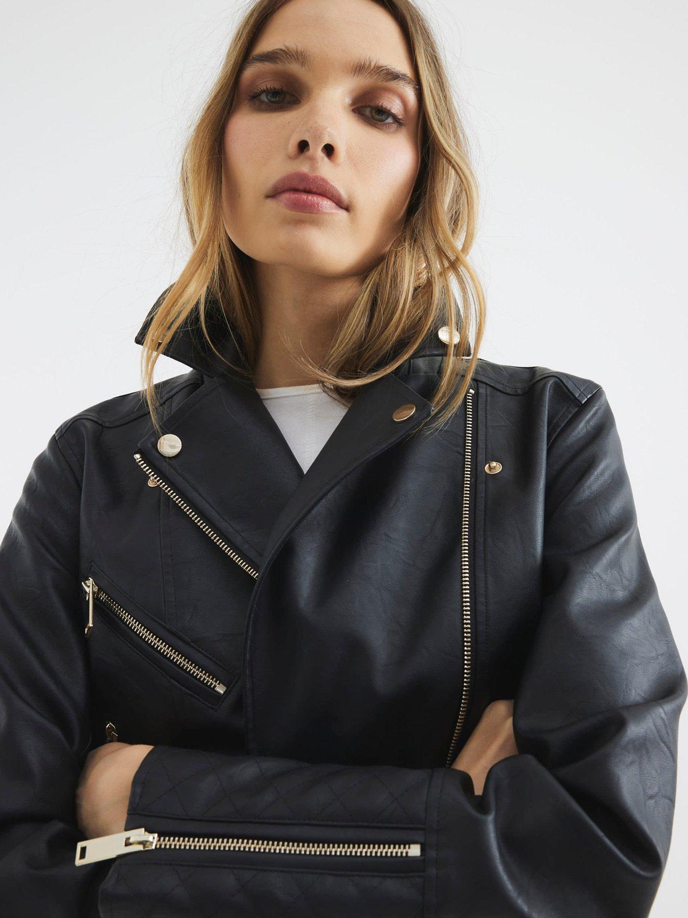 Image 4 of 4 of River Island Pu Biker Jacket - Black