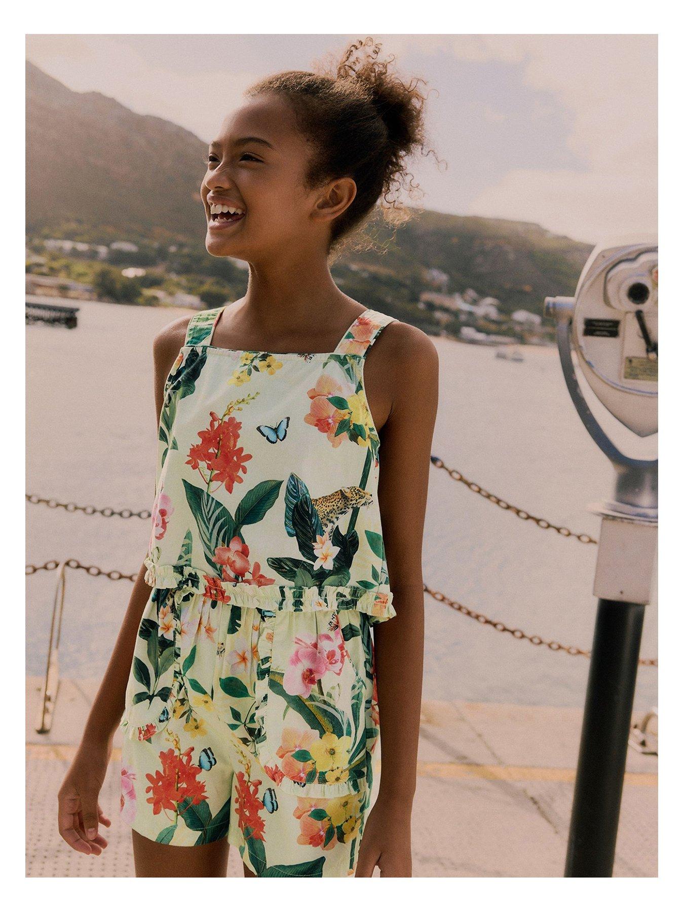 undefined Girls Tropical Print Top And Short Set - Multi