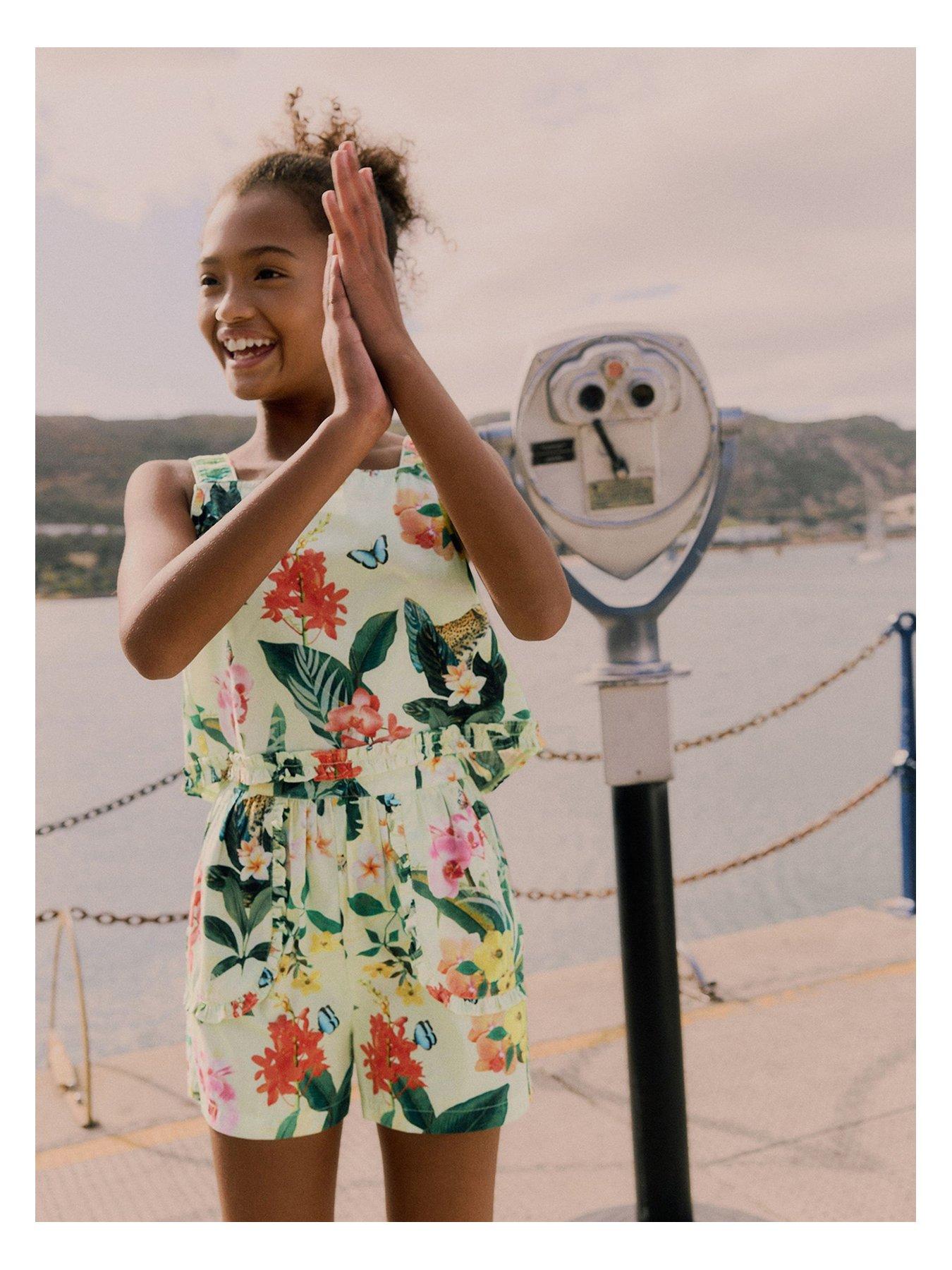 Image 3 of 6 of Ted Baker Girls Tropical Print Top And Short Set - Multi