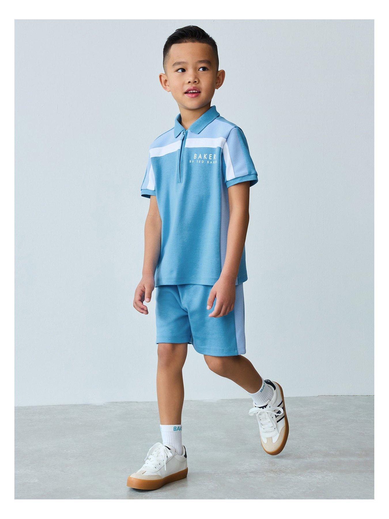 undefined Boys 2 Piece Colour Block Polo Shirt And Shorts Set - Blue