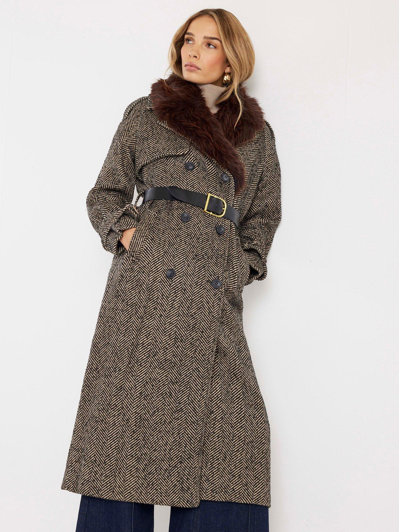 Image 1 of 4 of River Island Wool Trench Coat - Brown