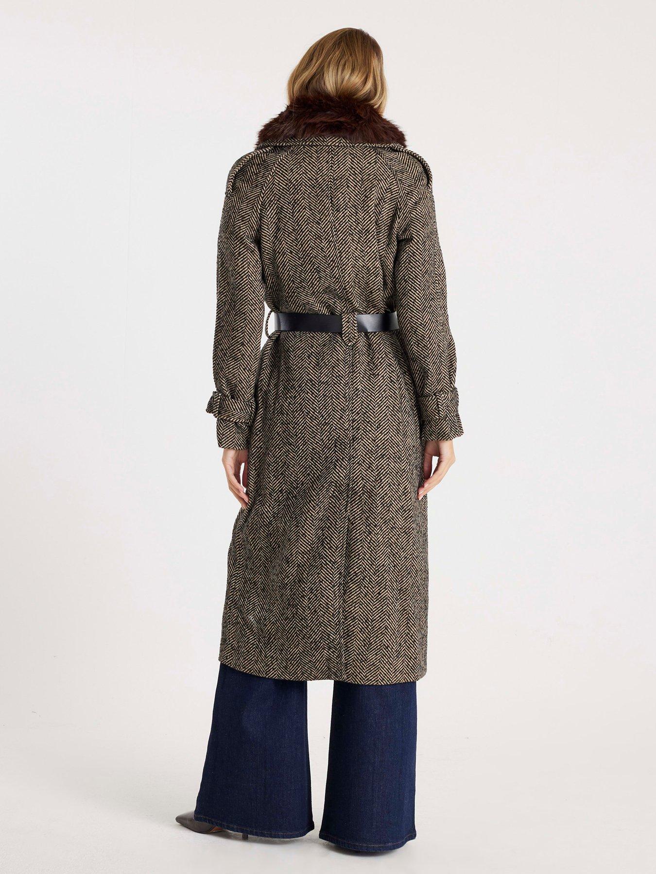 Image 2 of 4 of River Island Wool Trench Coat - Brown