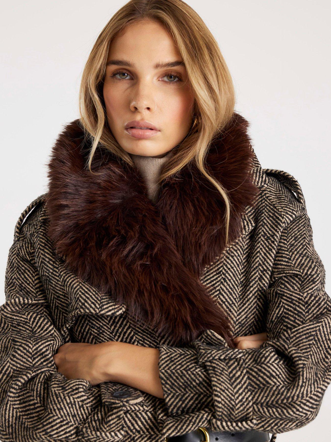 Image 4 of 4 of River Island Wool Trench Coat - Brown