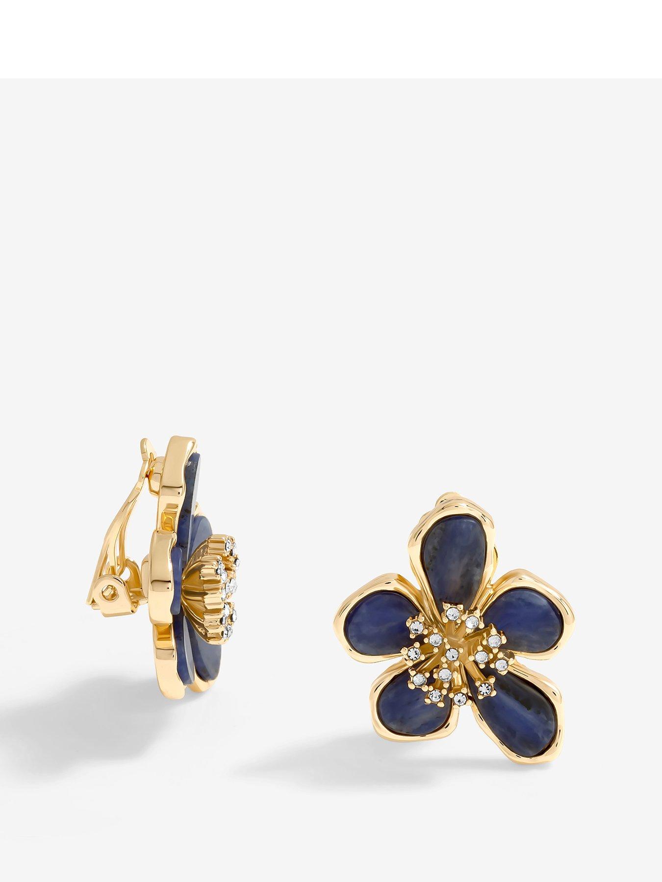 undefined Gold Plated Blue Enamel Floral Clip earrings