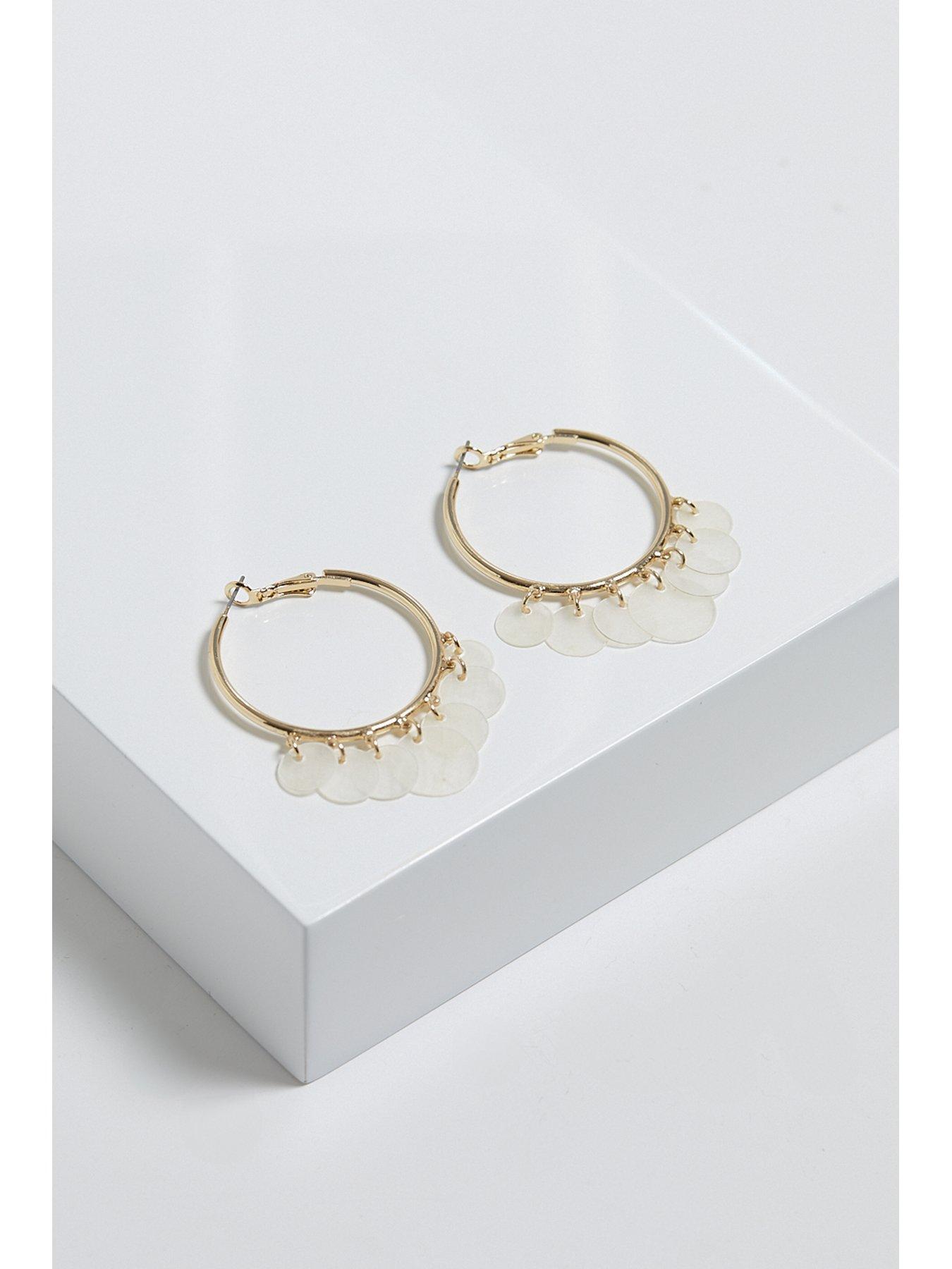 Image 4 of 6 of Mood Gold White Shell Charm Hoop Earrings