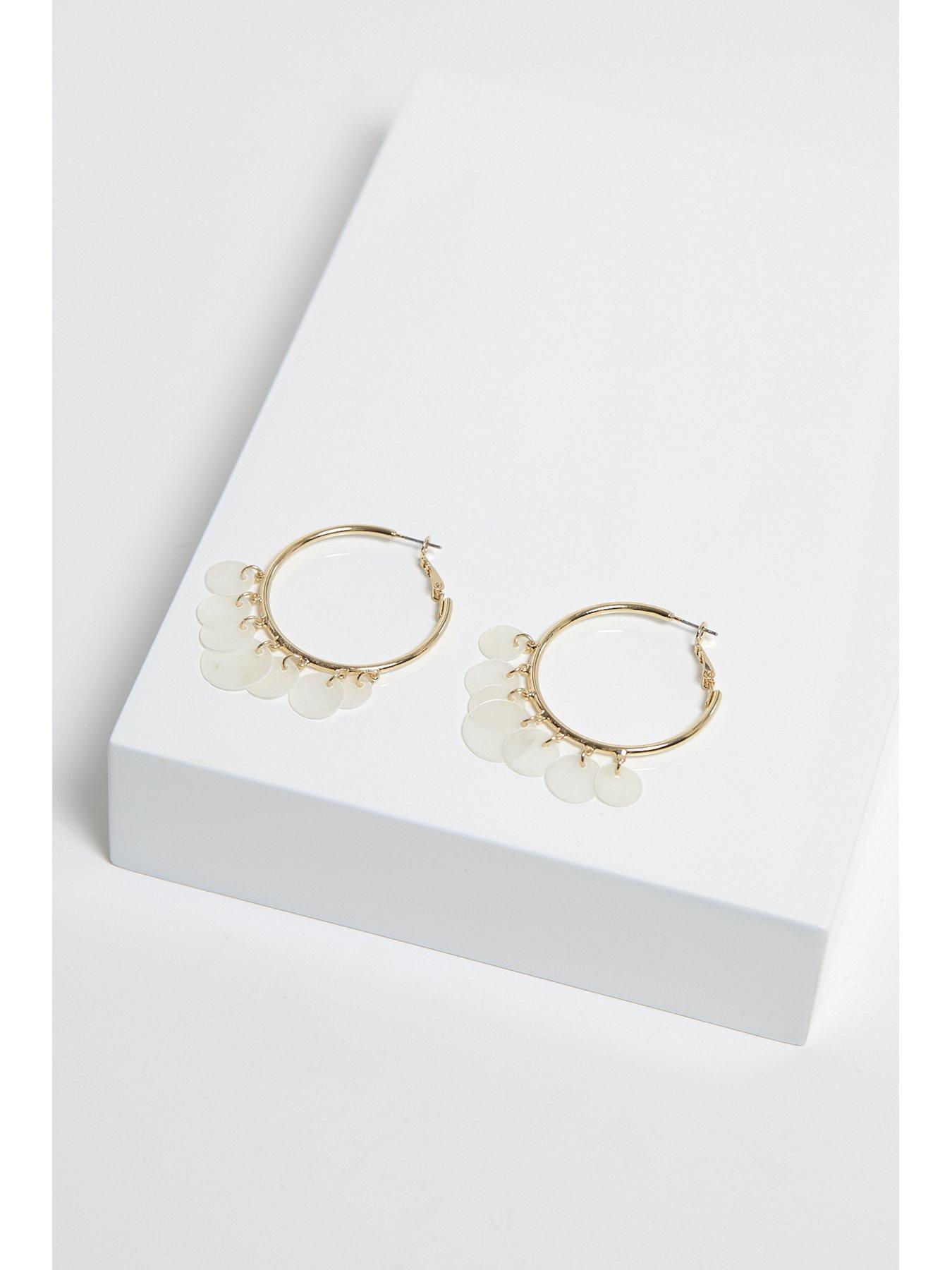 Image 5 of 6 of Mood Gold White Shell Charm Hoop Earrings