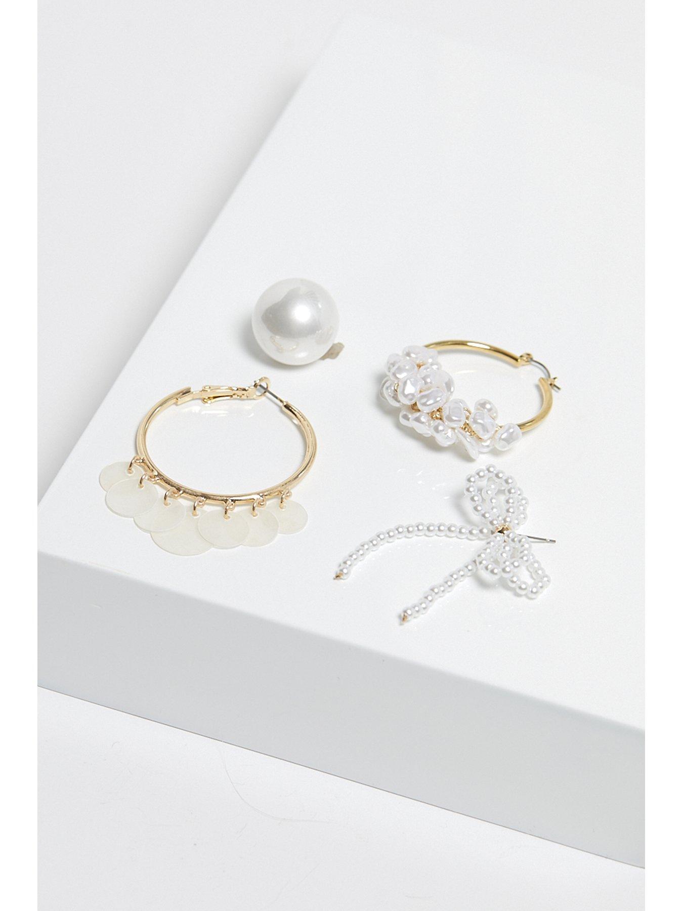 Image 6 of 6 of Mood Gold White Shell Charm Hoop Earrings