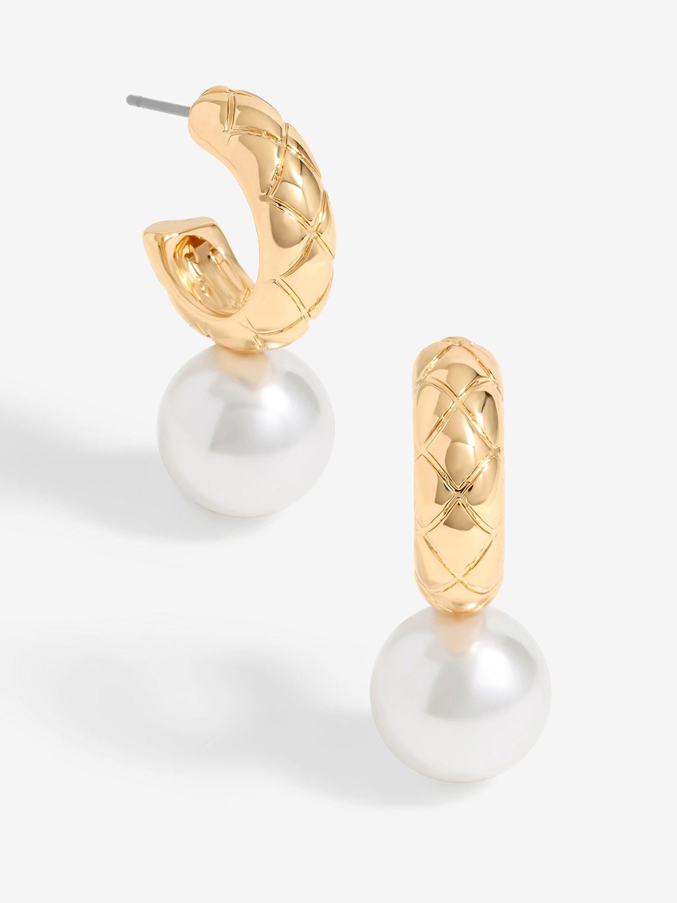undefined Gold Quilted Pearl Hoop Earrings