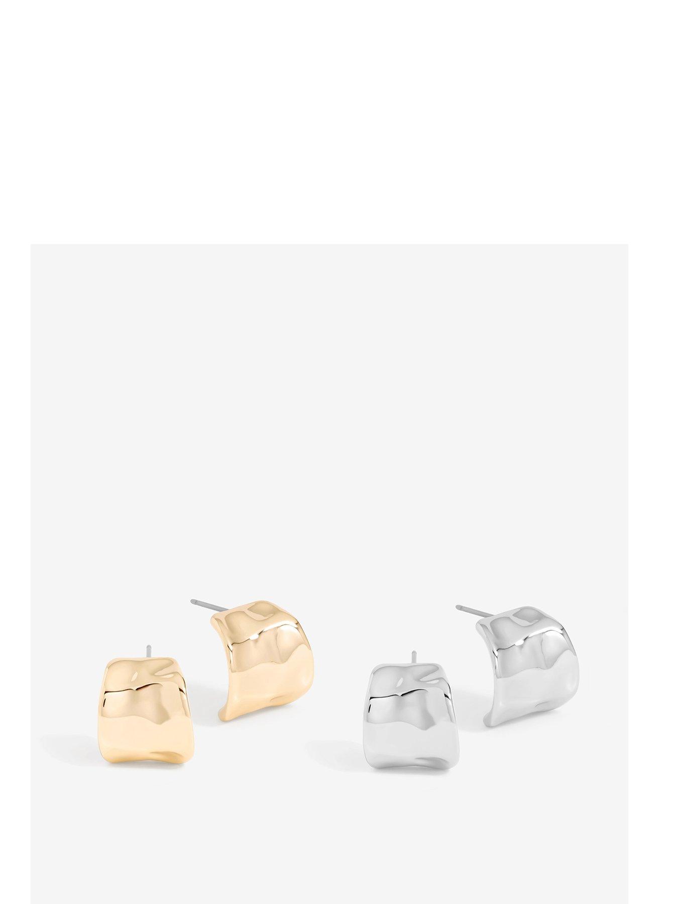 undefined Two Tone Hammered Curve Stud Earrings - Pack Of 2