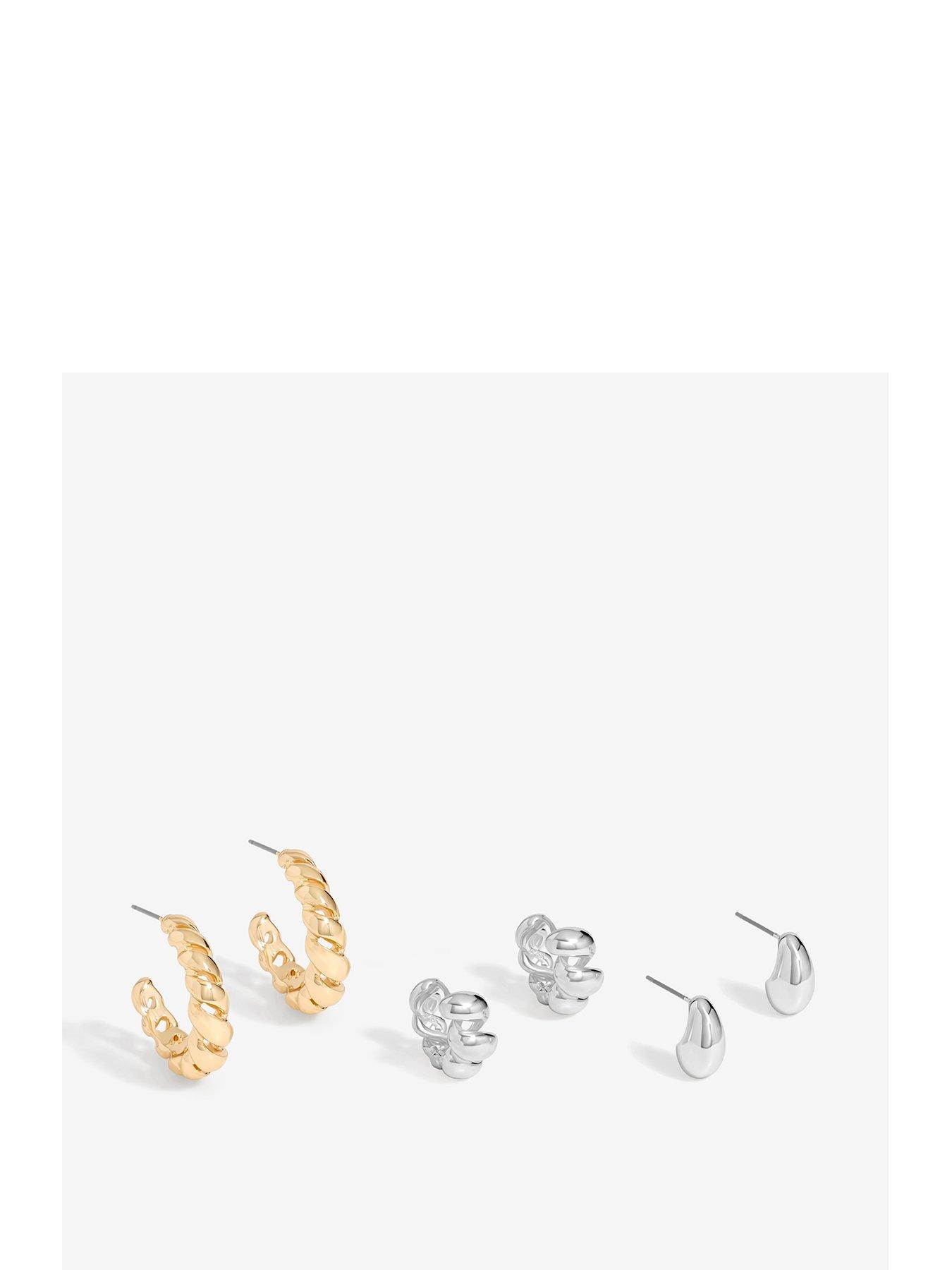 Product photograph of Mood Two Tone Polished Twist Hoop Earrings - Pack Of 3 from very.co.uk