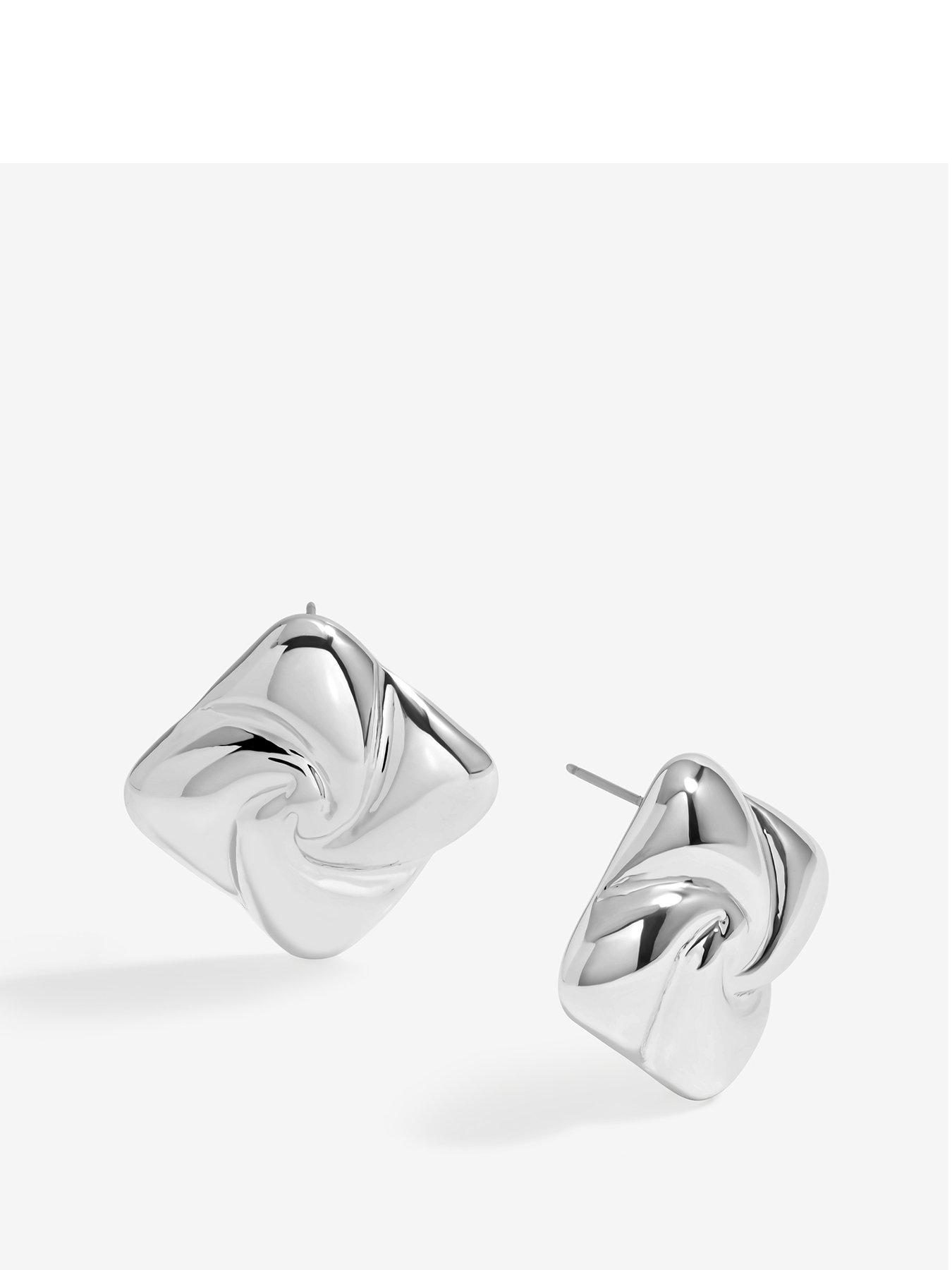 Product photograph of Mood Silver Polished Twist Statement Stud Earrings from very.co.uk