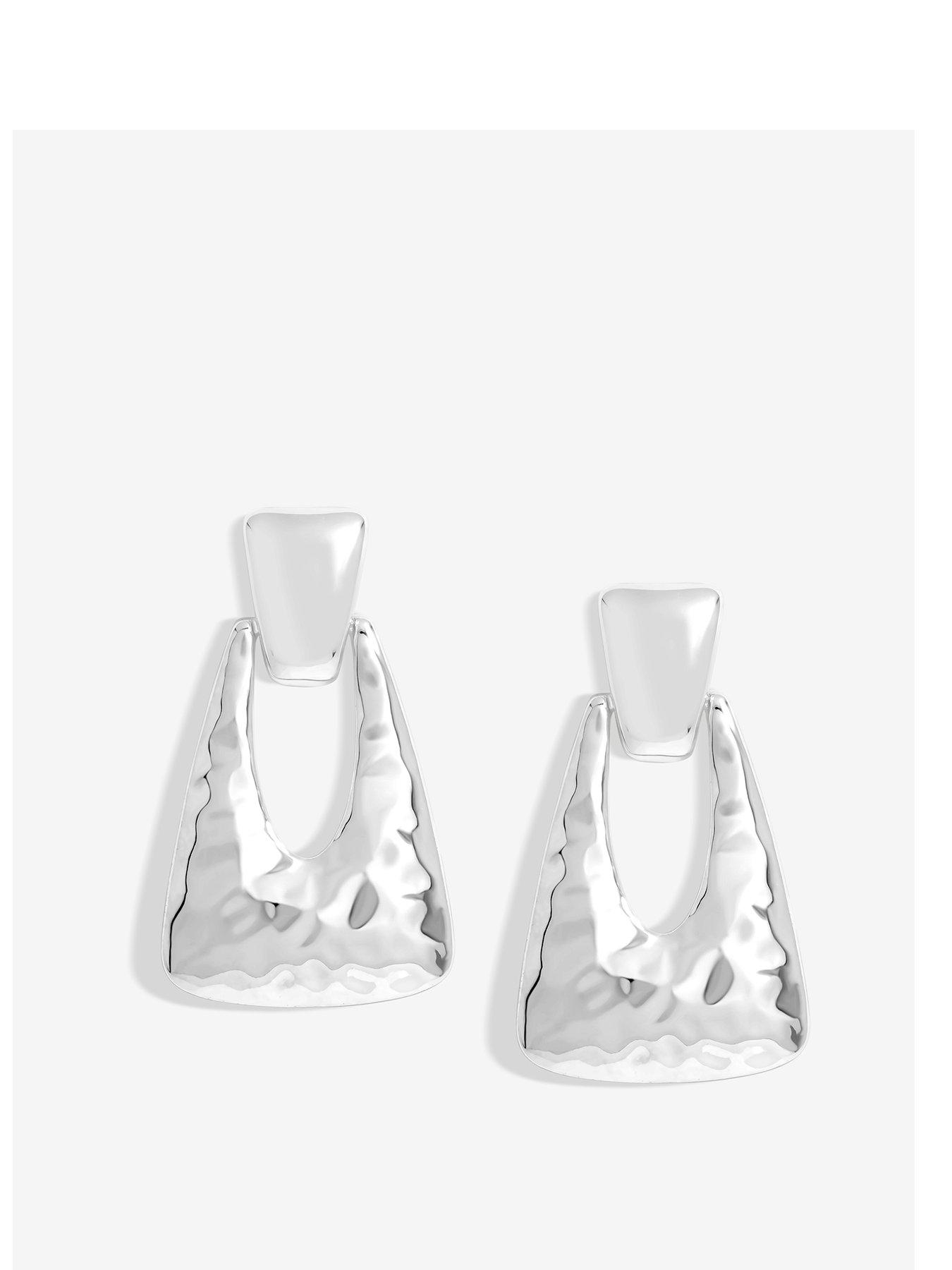 undefined Silver Hammered Doorknocker Drop Earrings