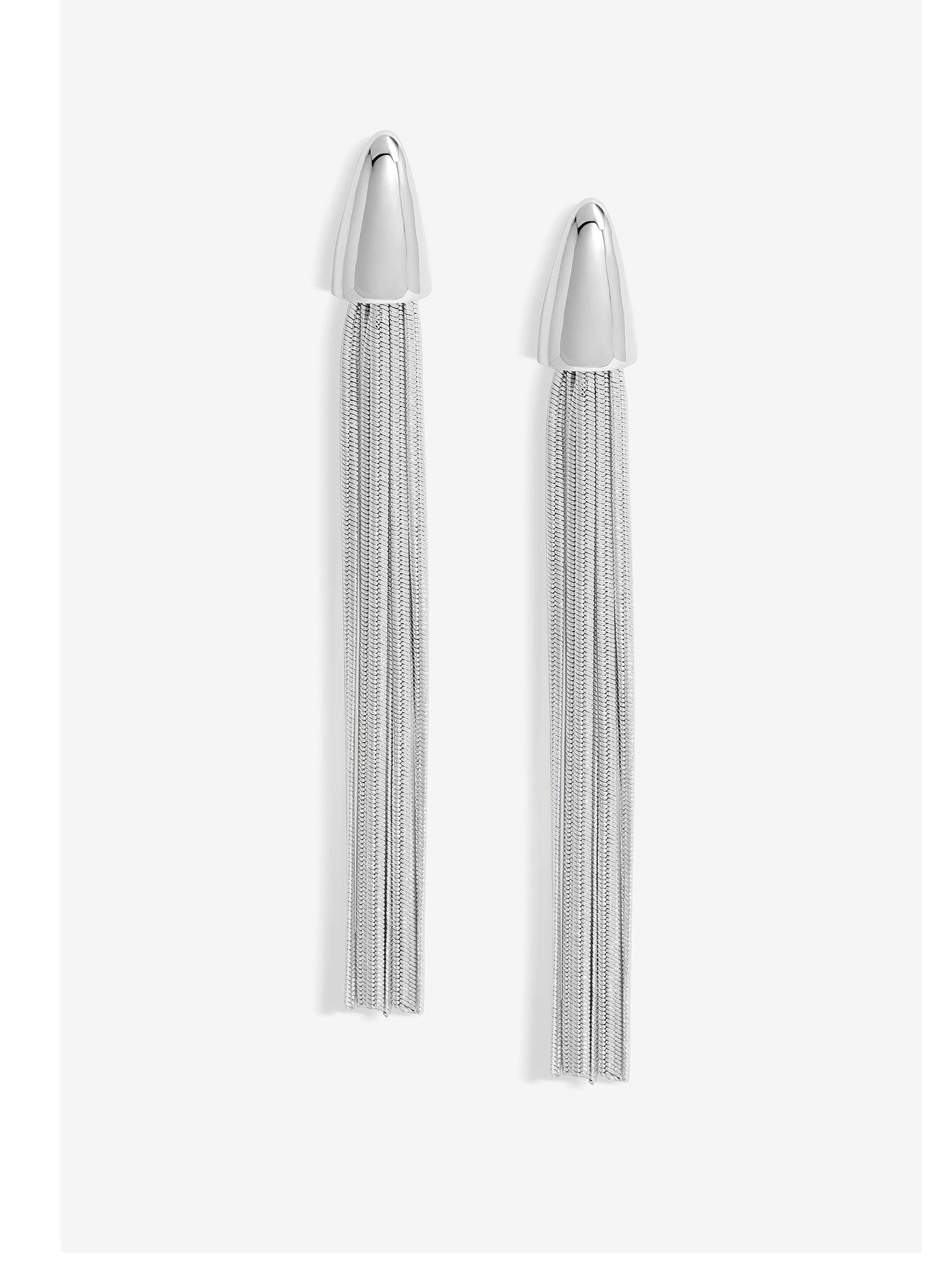 Product photograph of Mood Silver Polished Dome Statement Chain Earrings from very.co.uk
