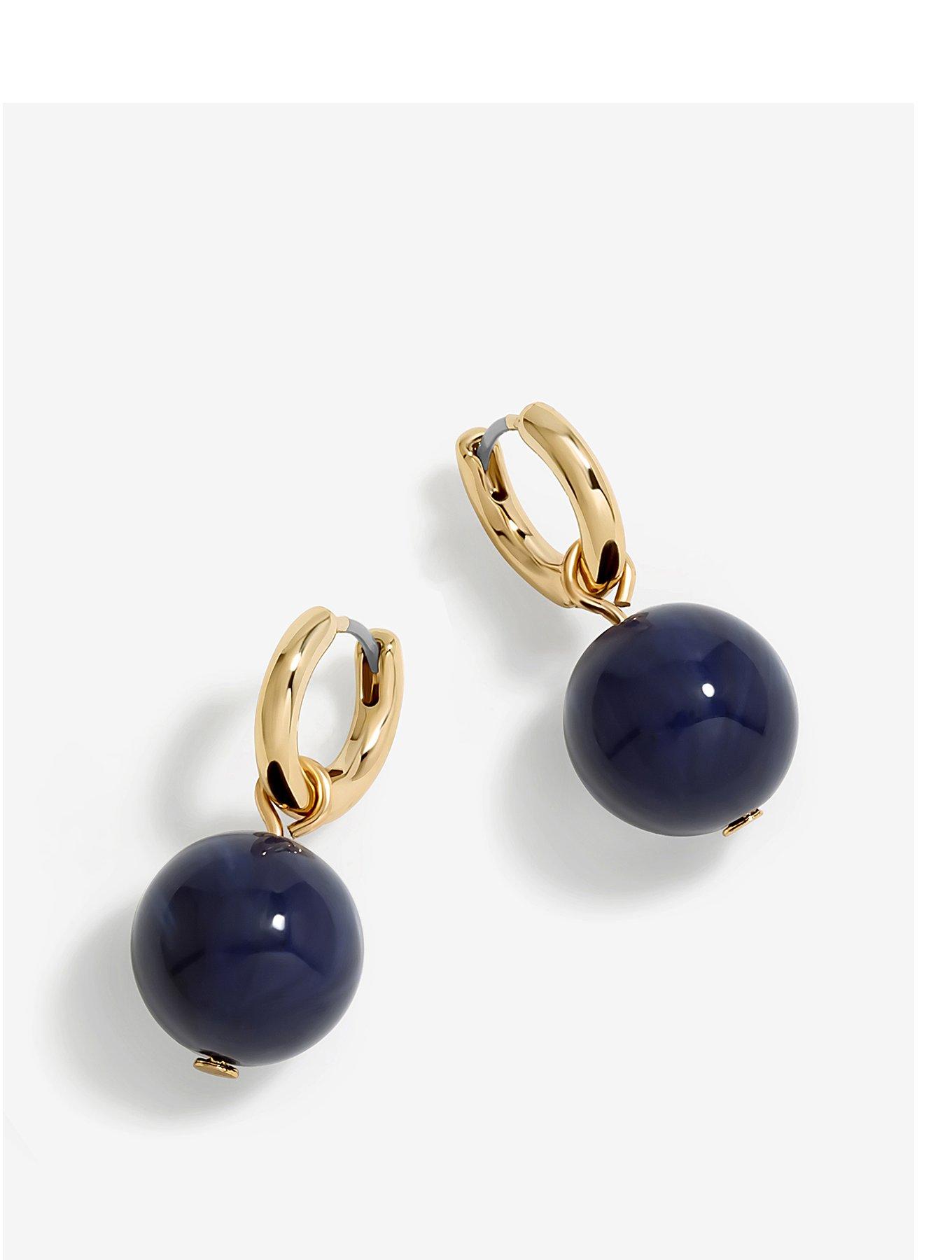 Image of Mood Gold Blue Lapis Orb Huggie Hoop Earrings