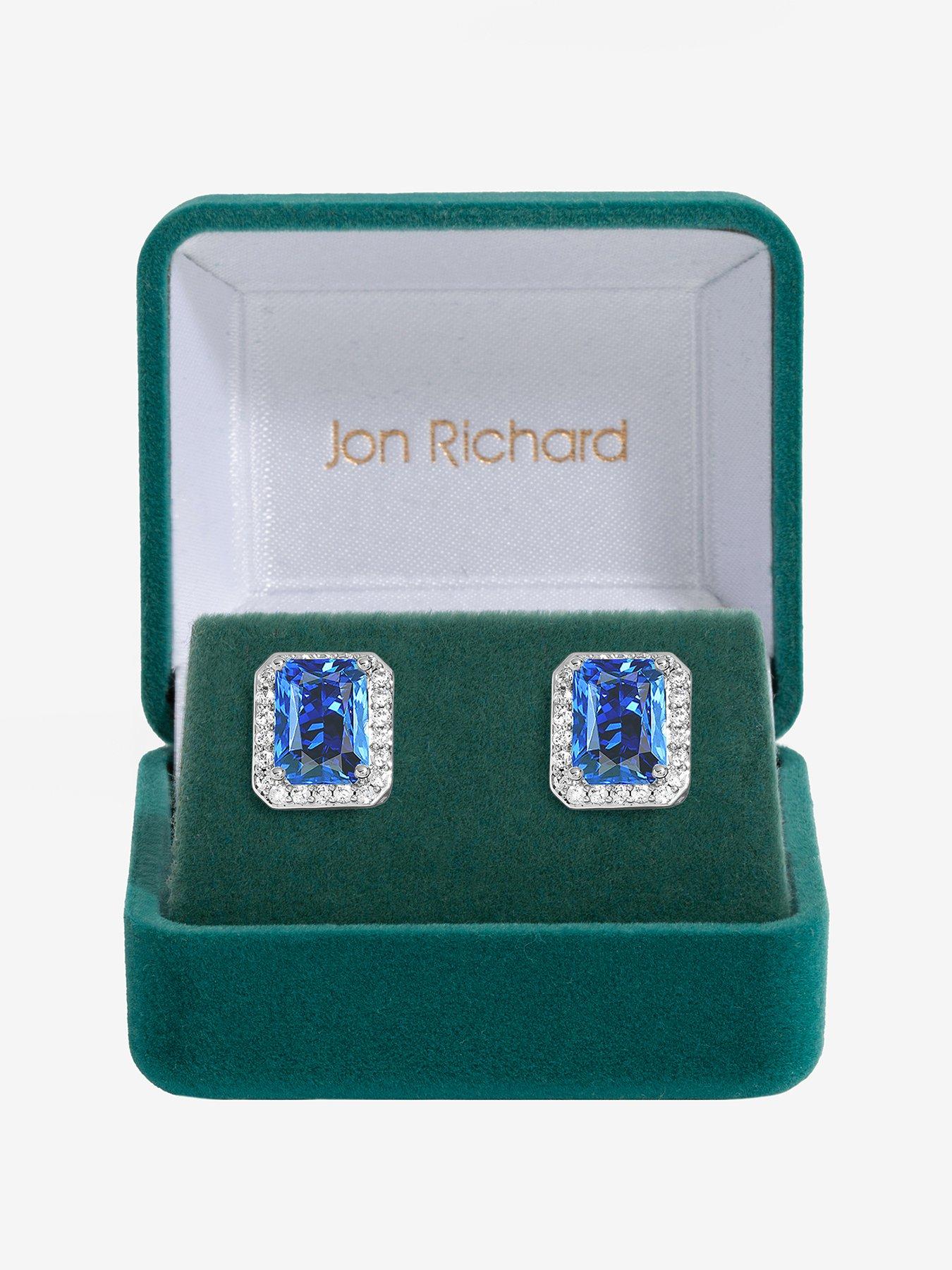 undefined Rhodium Plated Cubic Zirconia Emerald Cut Sapphire Stud earrings - Gift Boxed