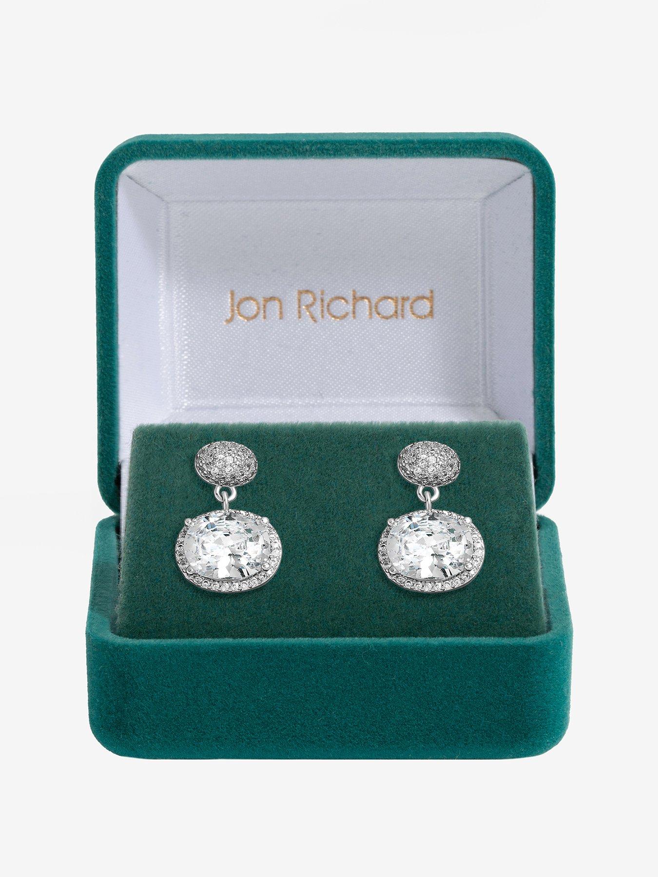 undefined Rhodium Plated Cubic Zirconia Micro Pave Oval Drop earrings - Gift Boxed