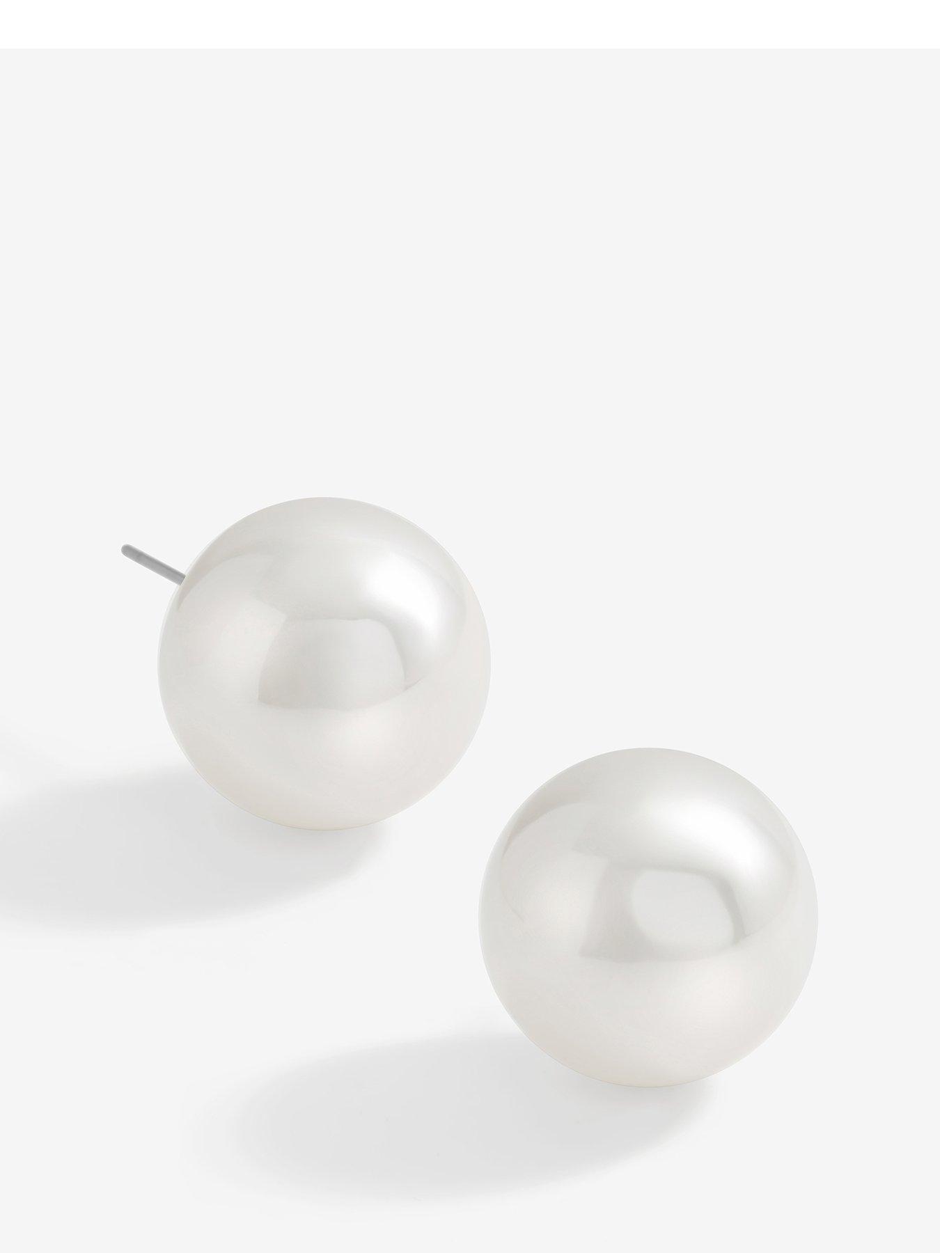 Product photograph of Mood Gold Pearl Large Stud Earrings from very.co.uk