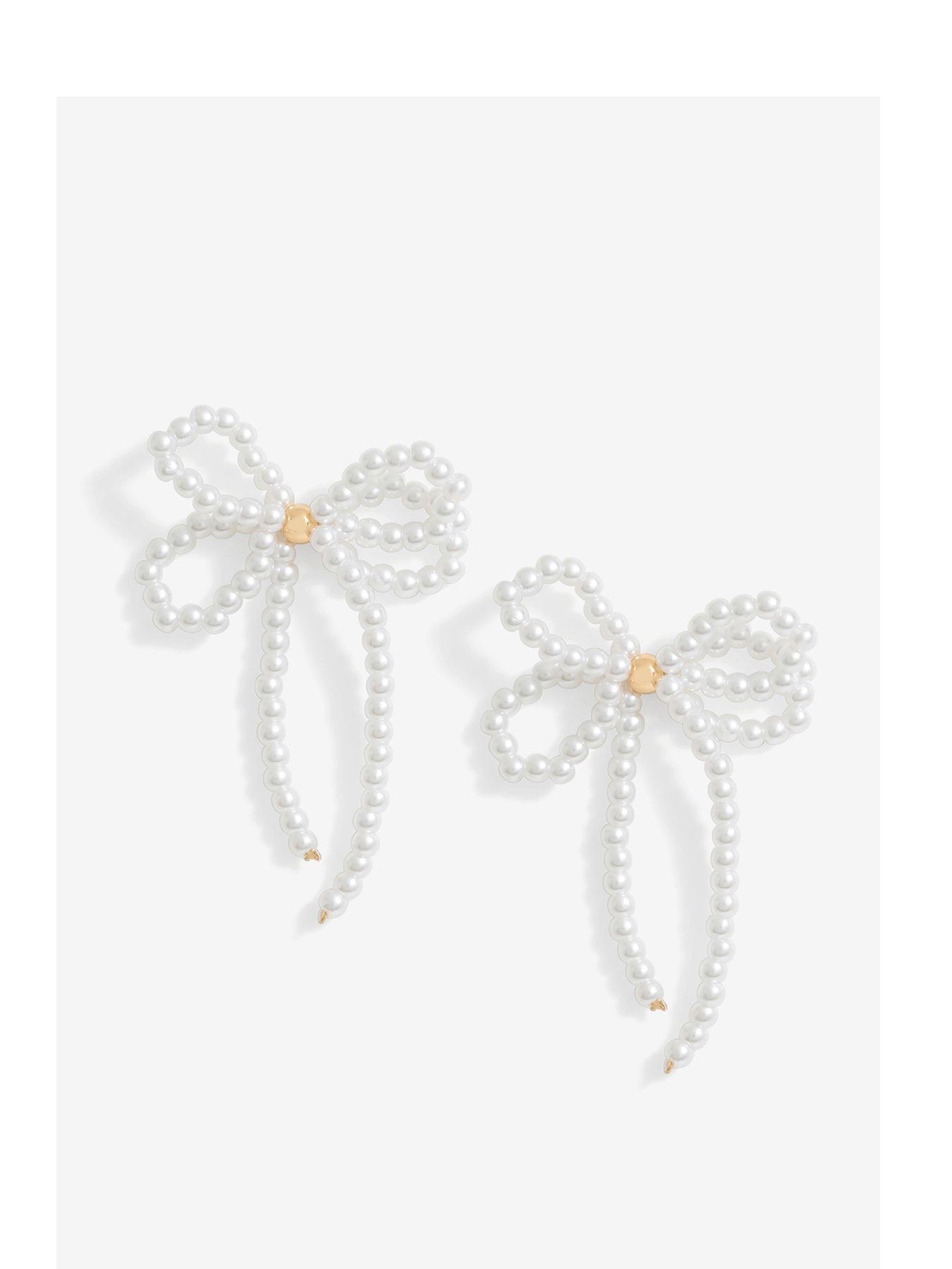 undefined Gold Pearl Bow Drop Earrings
