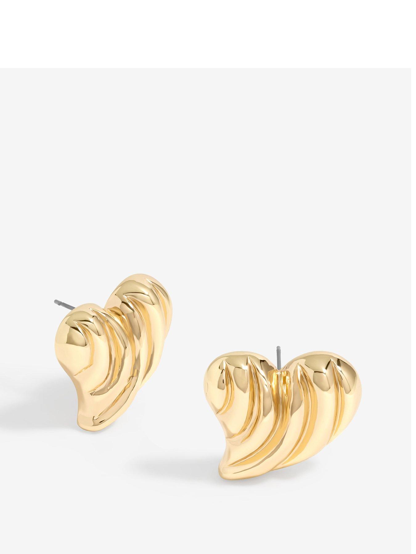 Product photograph of Mood Gold Ridged Heart Stud Earrings from very.co.uk