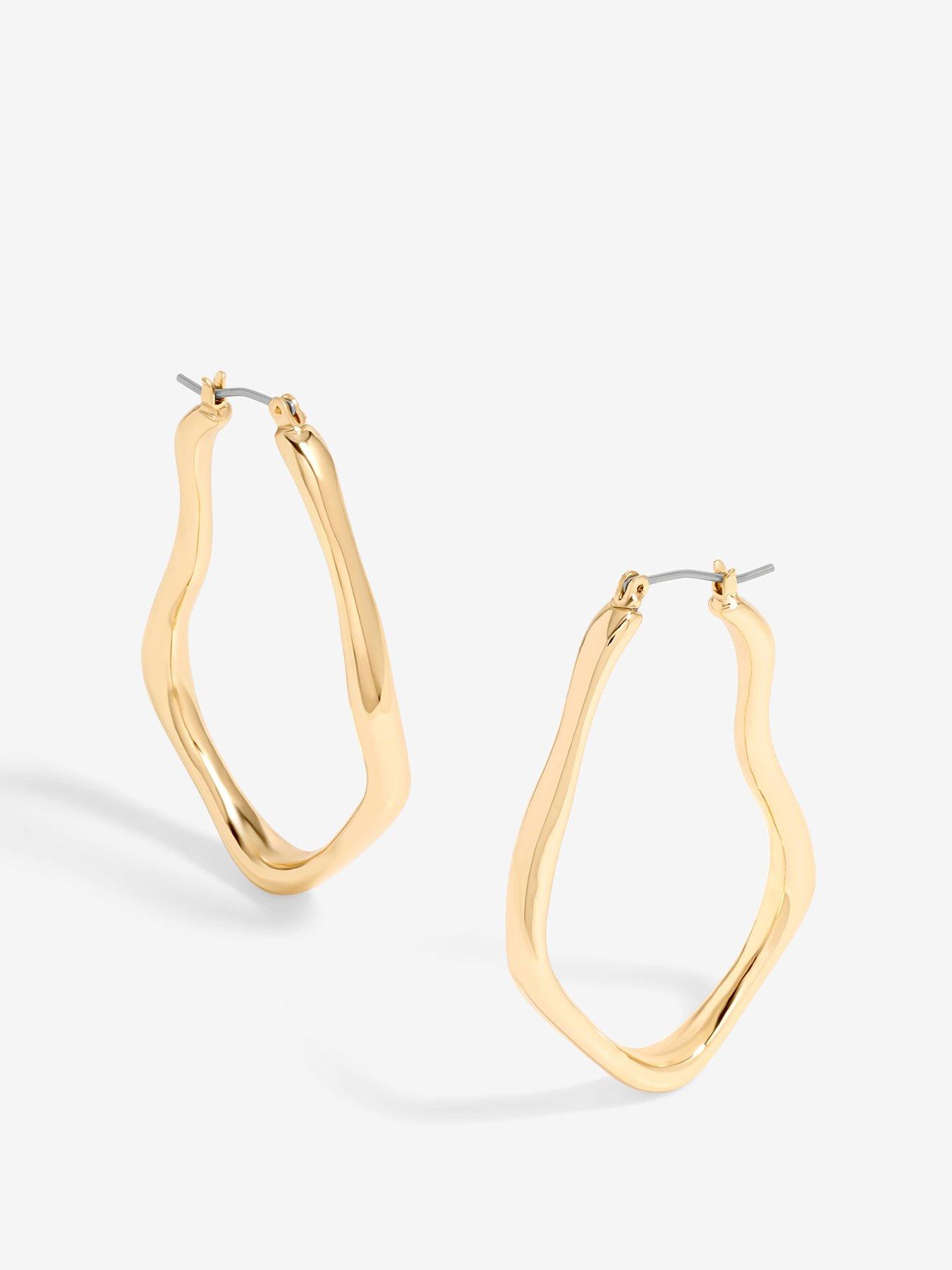 undefined Gold Plated Molten Large Hoop Earrings - Gift Pouch