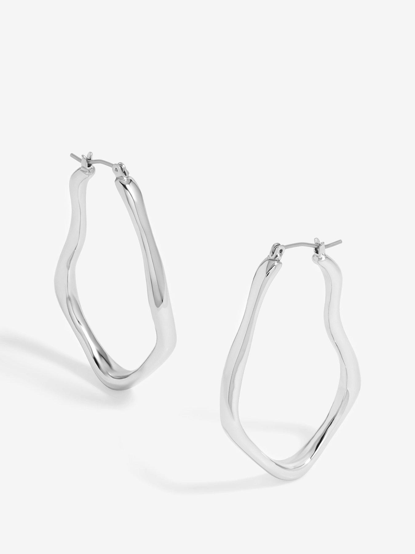 undefined Silver Plated Molten Large Hoop Earrings - Gift Pouch