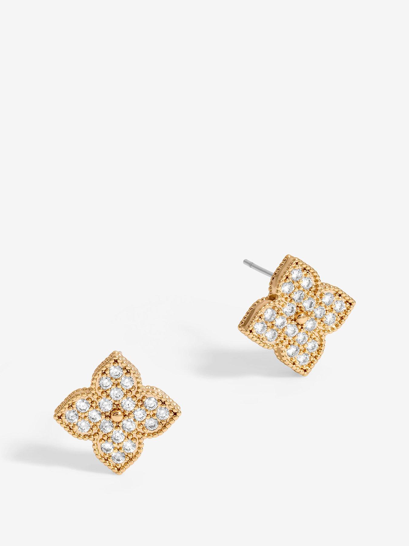 undefined Gold Pave Clover Stud earrings