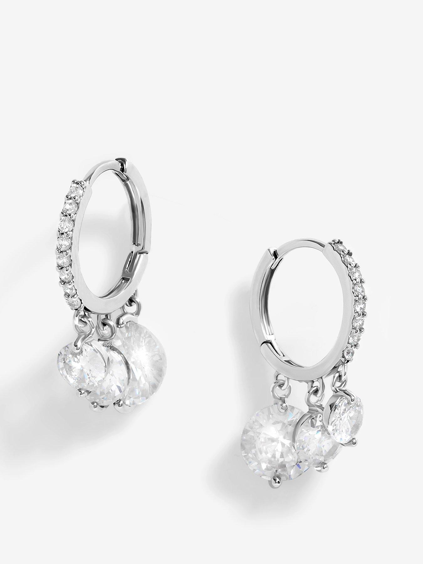 undefined Rhodium Plated Cubic Zirconia Crystal Charm earrings