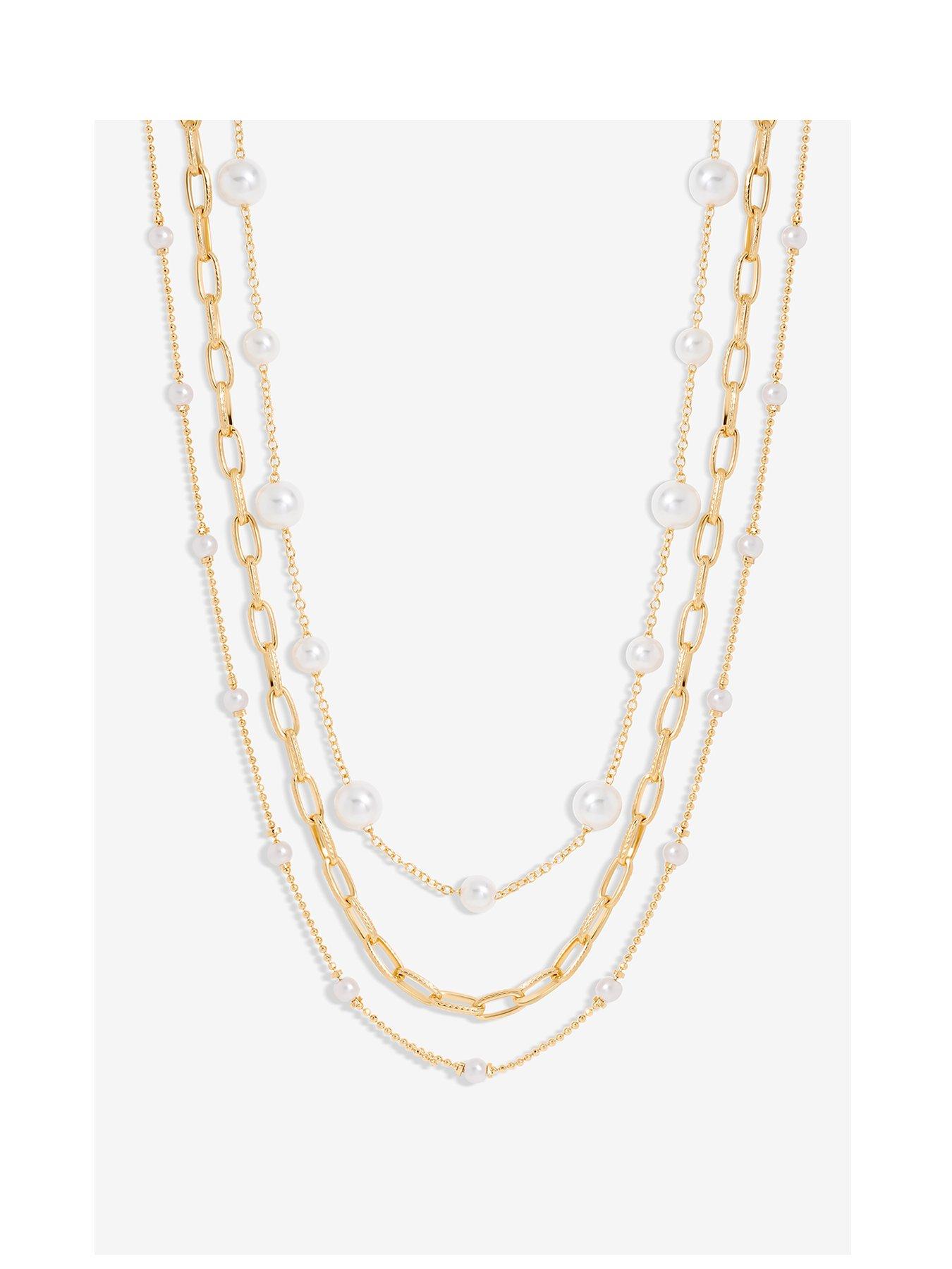 undefined Gold Pearl Chain Multirow Necklace - Pack Of 3