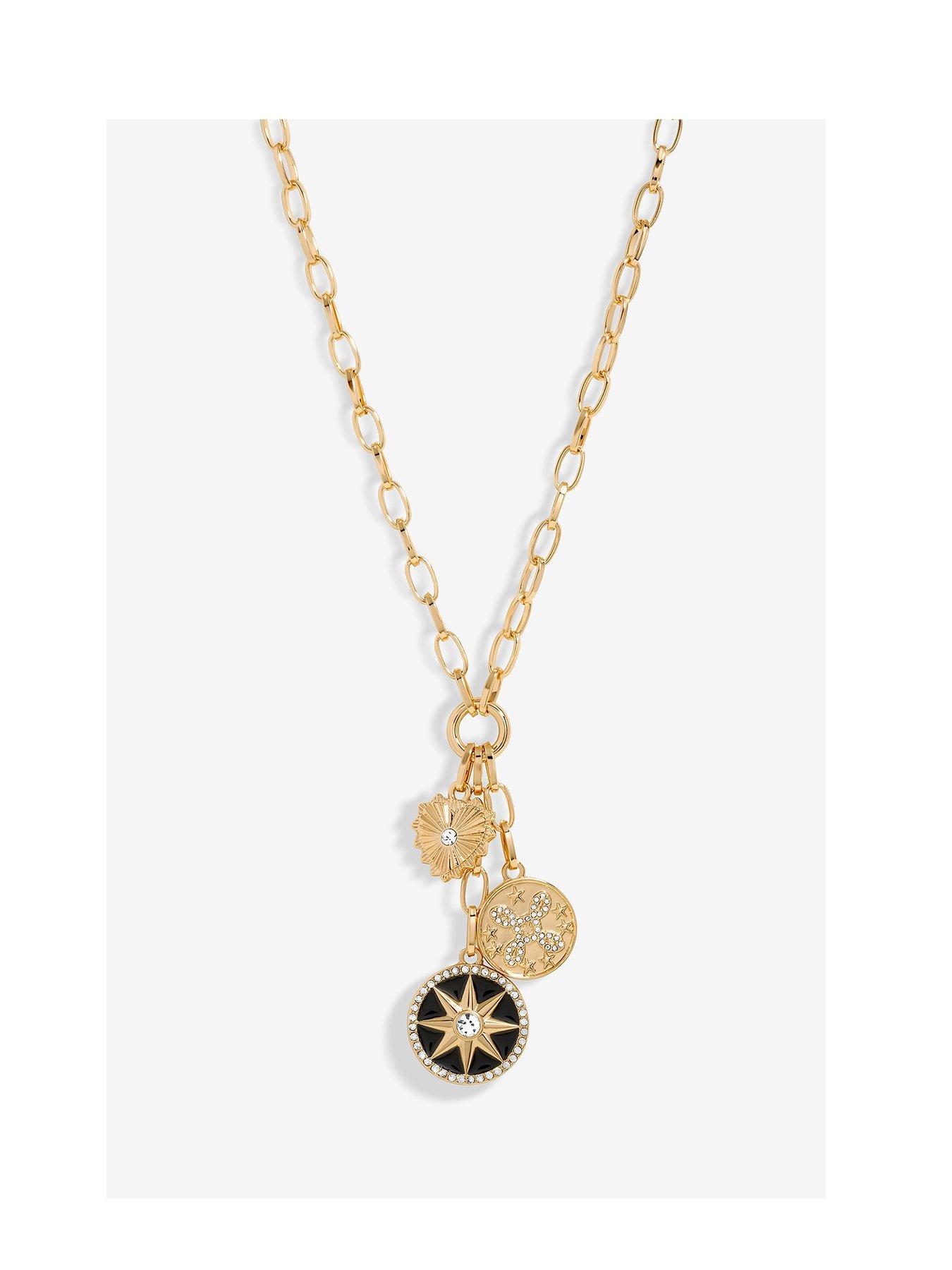 undefined Gold Black And Crystal Celestial Charm Pendant Necklace